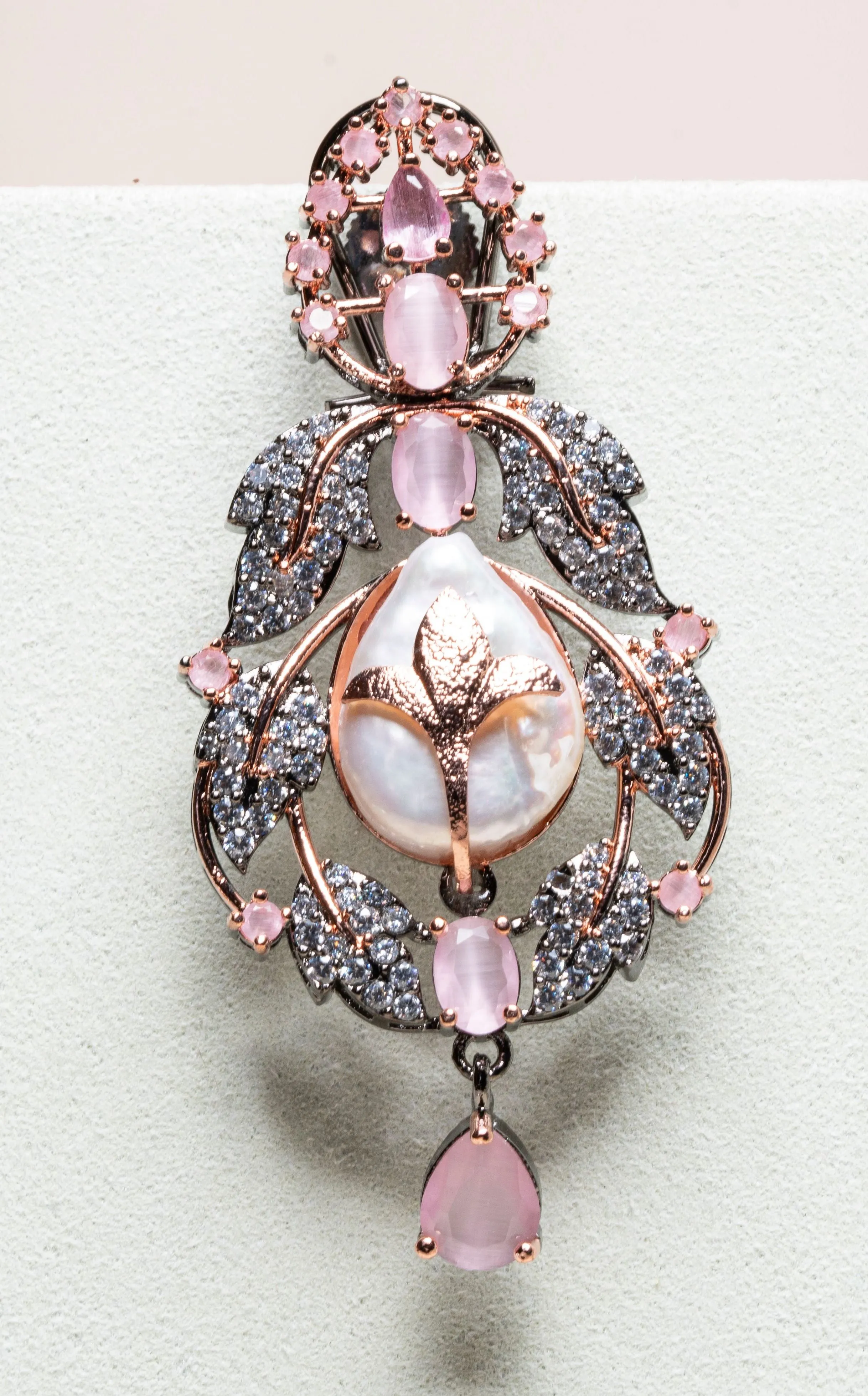 Anoushka Pink Mother of Pearl Necklace & Earring Set By Jaipur Rose Luxury Indian Jewelry Online