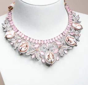 Anoushka Pink Mother of Pearl Necklace & Earring Set By Jaipur Rose Luxury Indian Jewelry Online