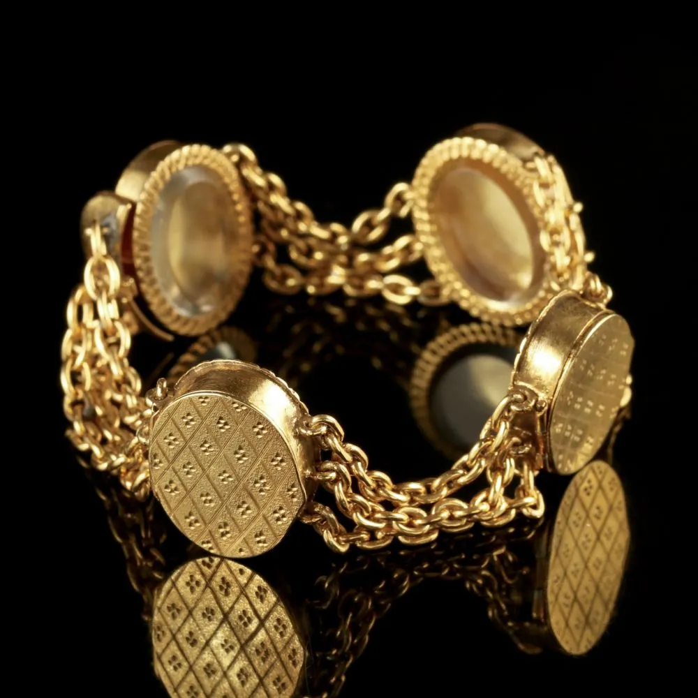 Antique French Locket Bracelet 18Ct Gold Silver Victorian Circa 1860