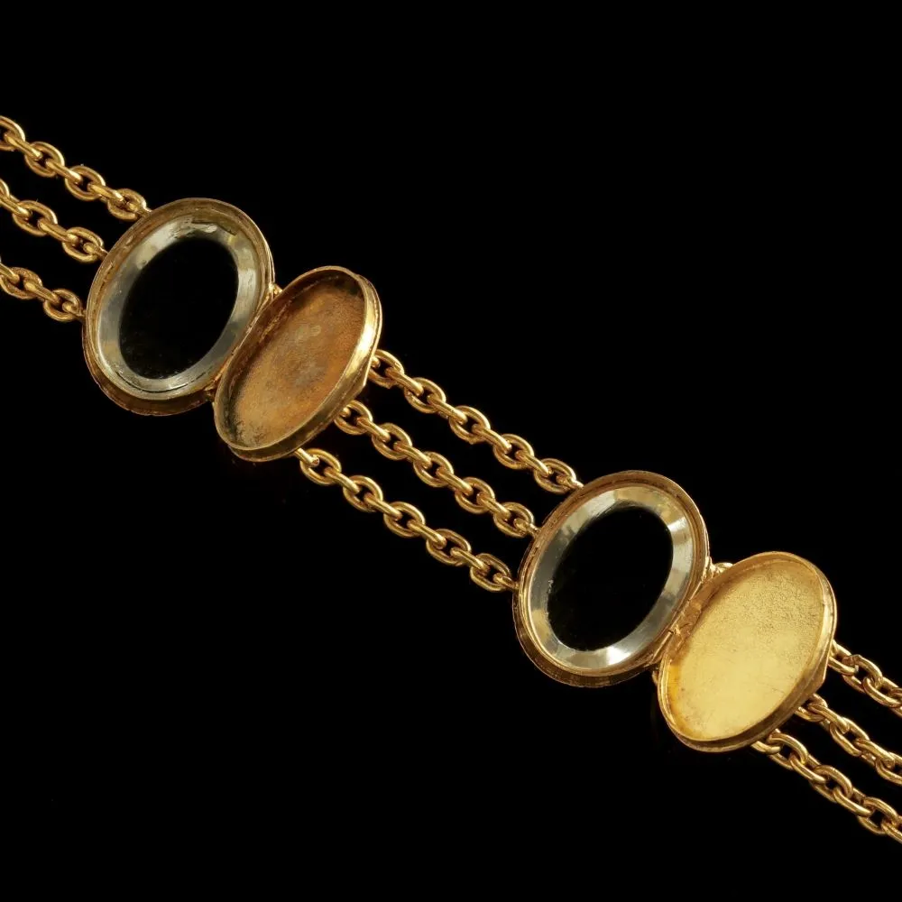 Antique French Locket Bracelet 18Ct Gold Silver Victorian Circa 1860