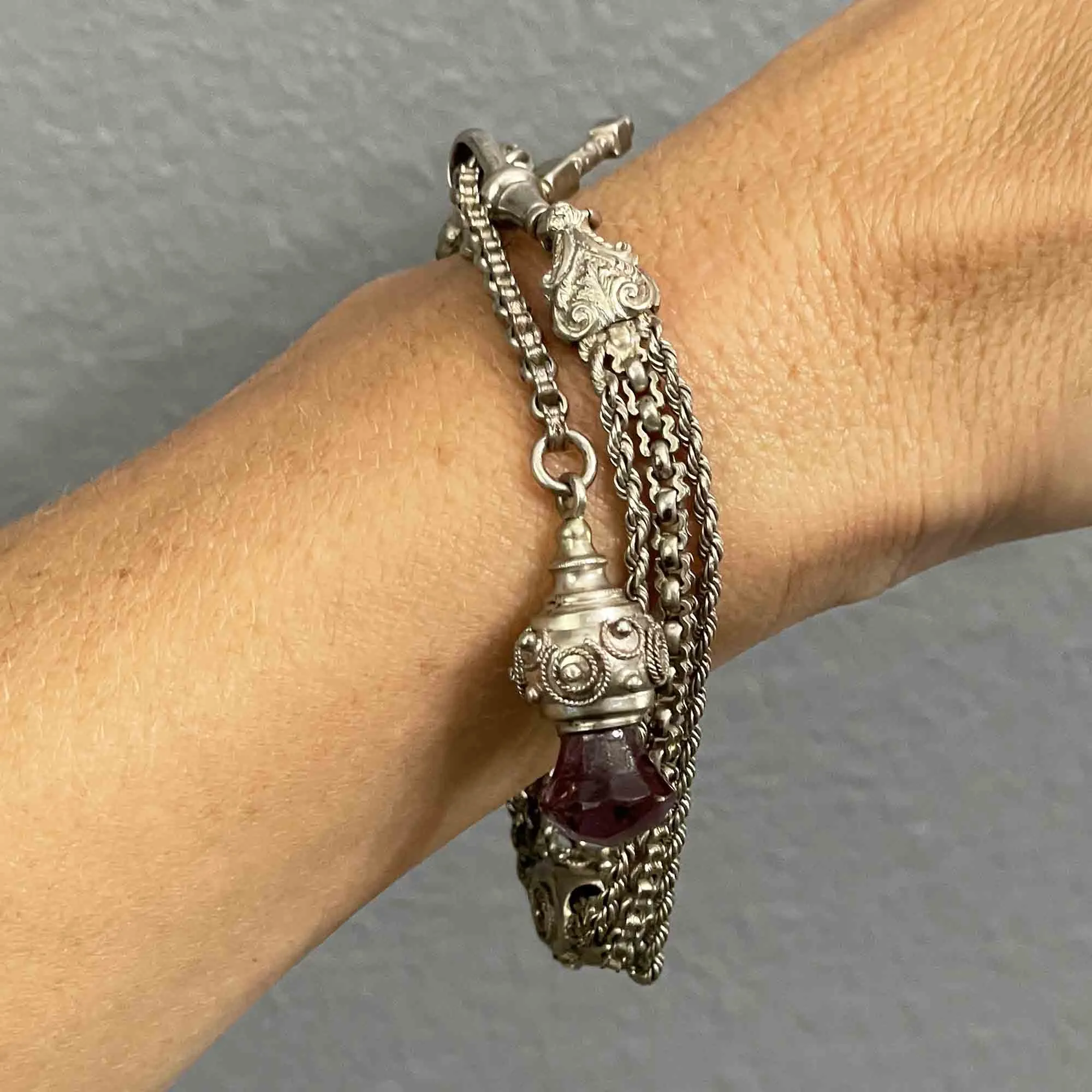 Antique Victorian Amethyst Thistle Fob Silver Albertina Bracelet