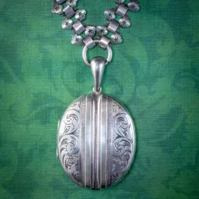 Antique Victorian Locket Collar Necklace Silver Circa 1890