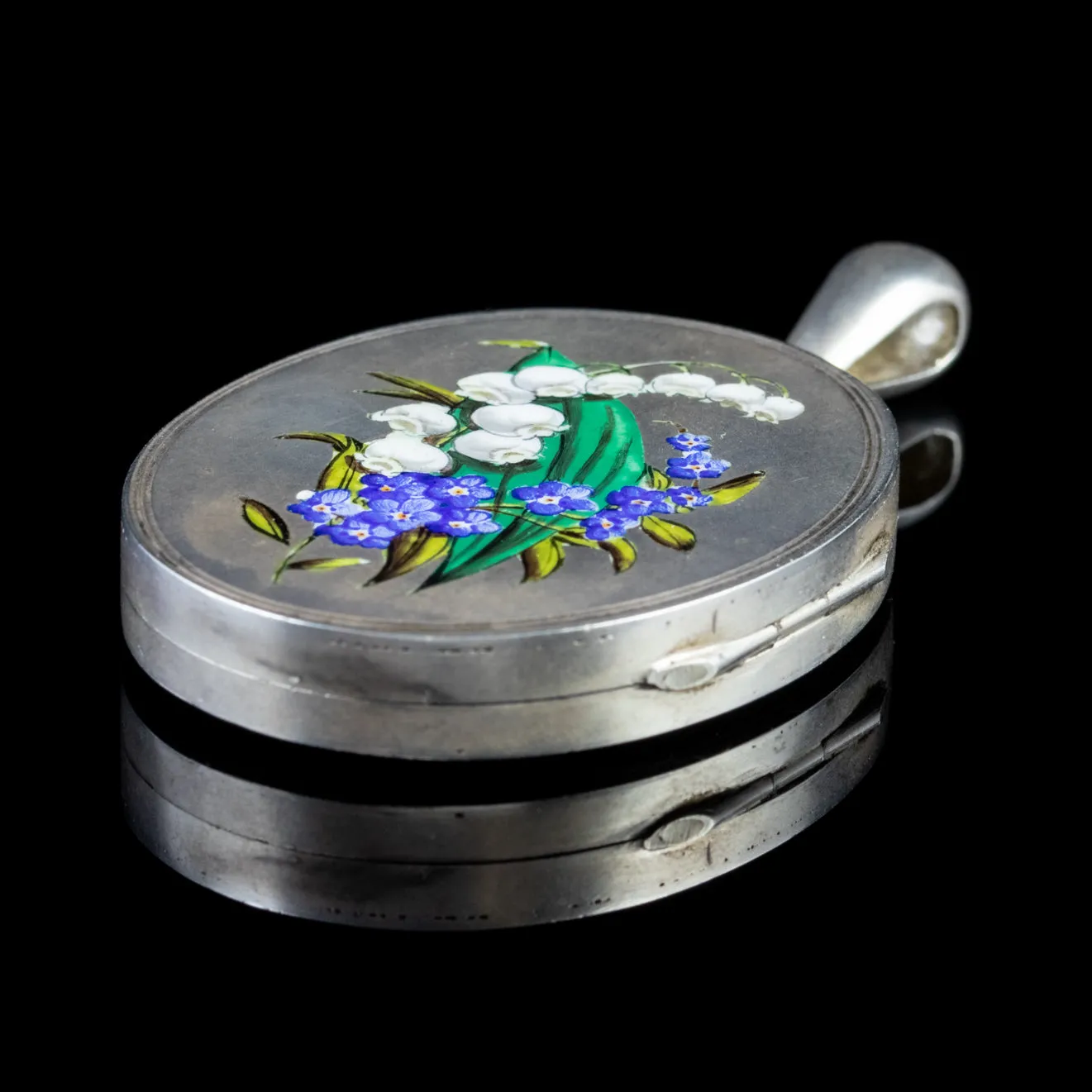 Antique Victorian Silver Forget Me Not Locket Circa 1880