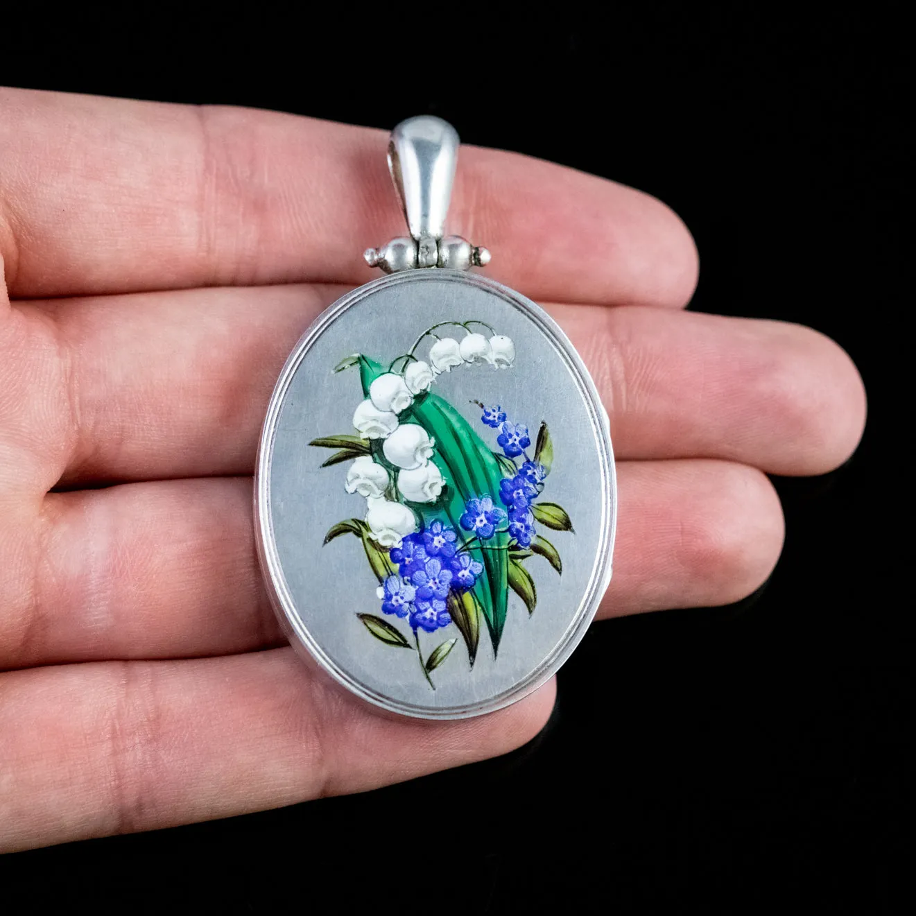 Antique Victorian Silver Forget Me Not Locket Circa 1880