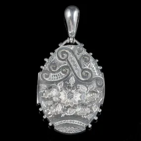 Antique Victorian Sterling Silver Floral Locket Circa 1900