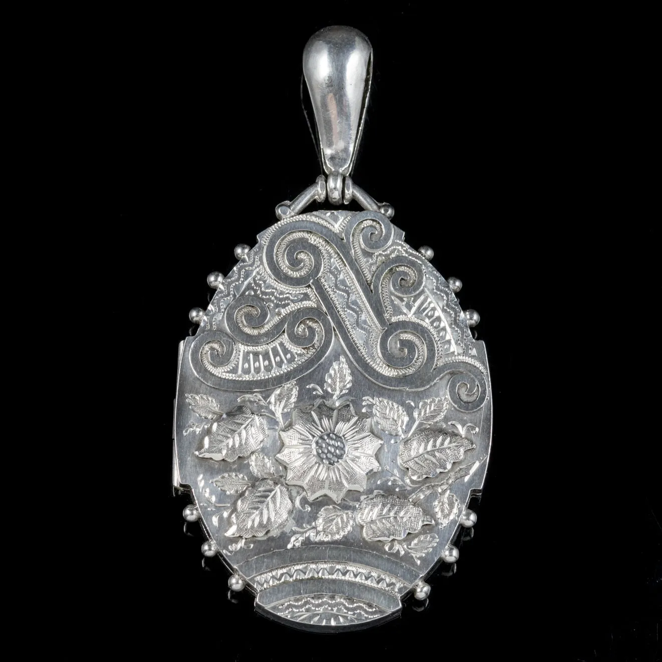 Antique Victorian Sterling Silver Floral Locket Circa 1900
