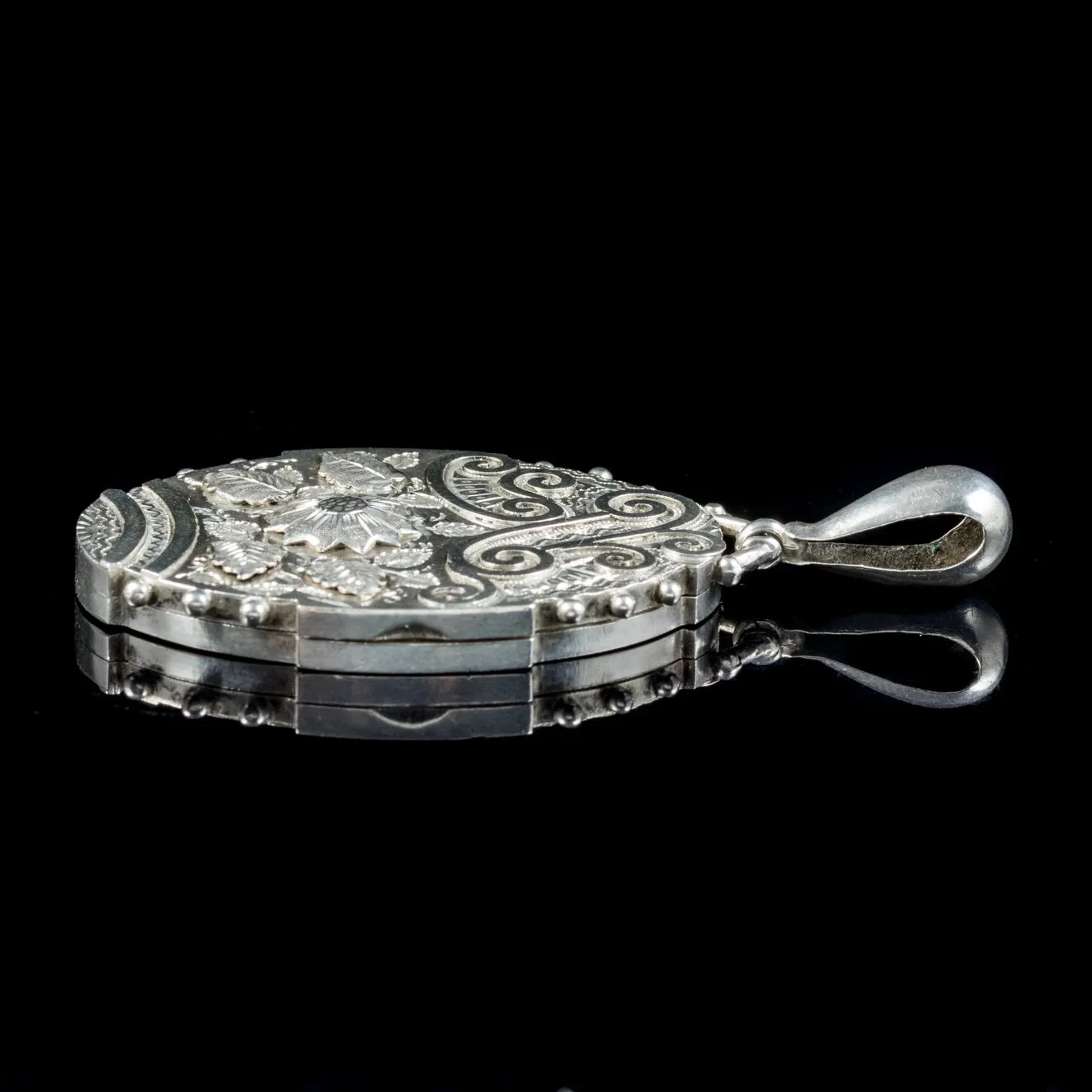 Antique Victorian Sterling Silver Floral Locket Circa 1900