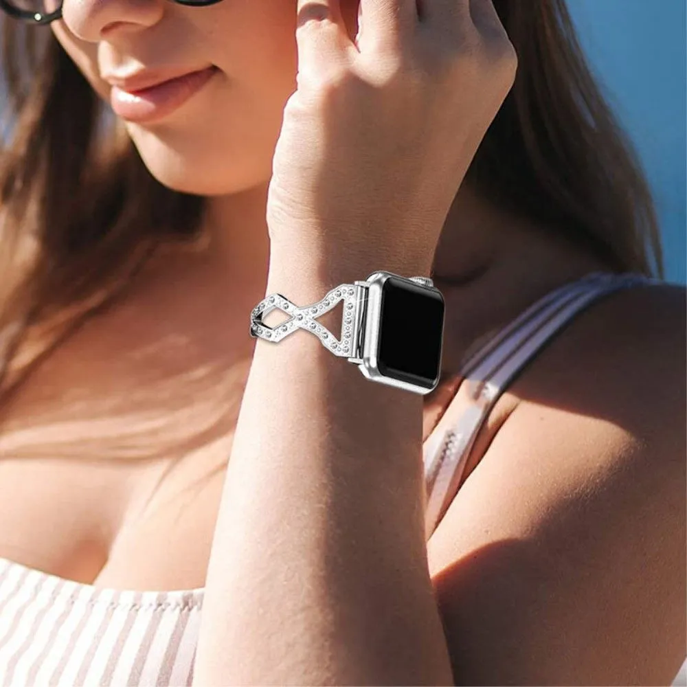 Apple Watch (45mm) rhinestone 304 stainless steel watch strap - Silver