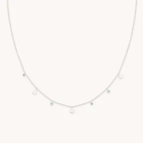 Aqua & Pearl Charm Necklace in Silver
