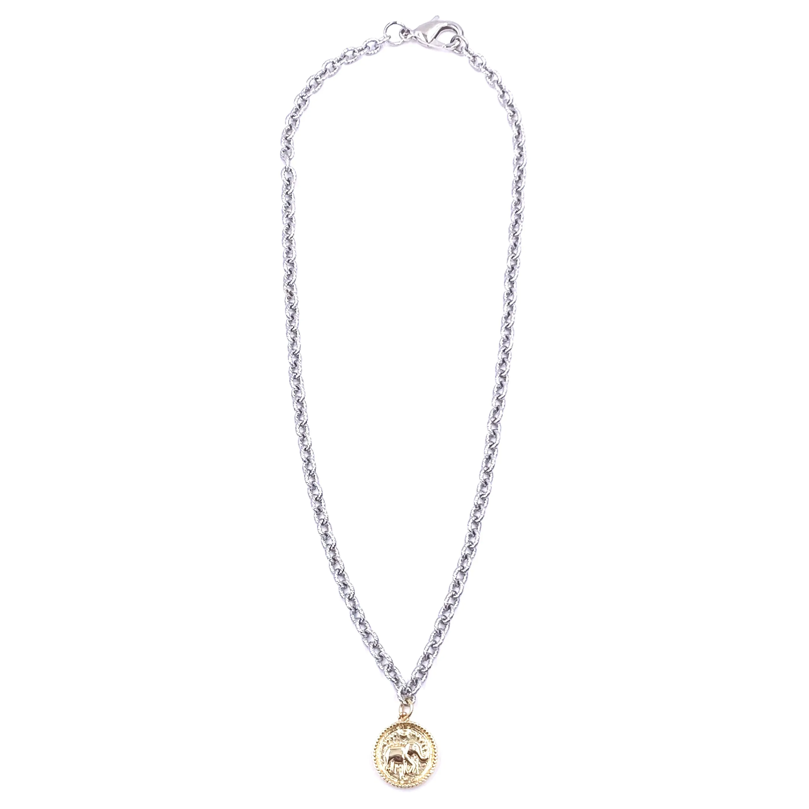 Ashley Gold Stainless Steel Diamond Cut Chain And Elephant Coin Pendant Necklace