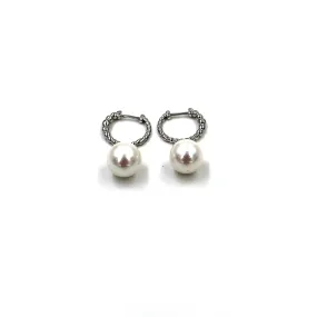 Ashley Gold Sterling Silver Small Pearl Drop Hoop Earrings