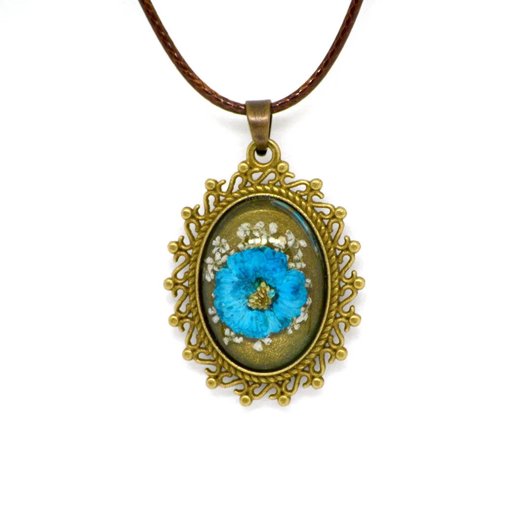 Azure Fantasia Real Dried Flower Necklace
