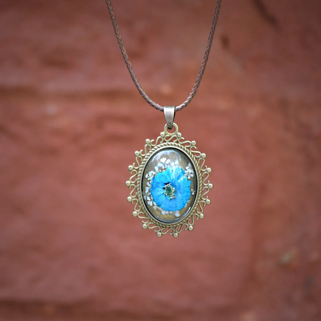Azure Fantasia Real Dried Flower Necklace