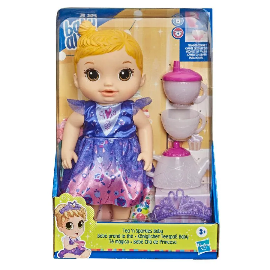 Baby Alive Tea Sparkles Baby Doll, Color-Changing Tea Set, Doll Accessories, Drinks and Wets, Blonde Hair