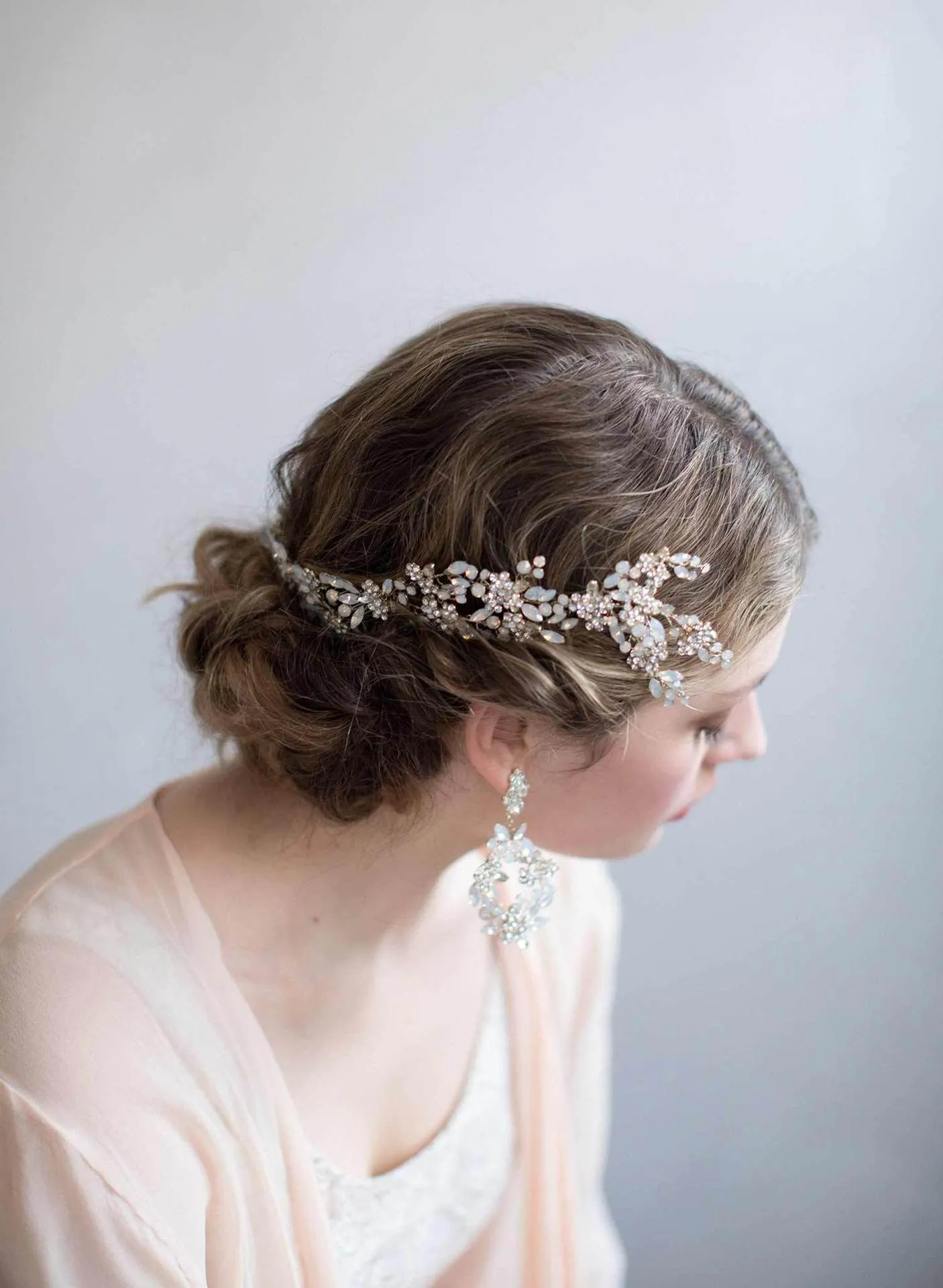 Baby Blue Trailing Pearl Rhinestone  Bridal Hair Comb