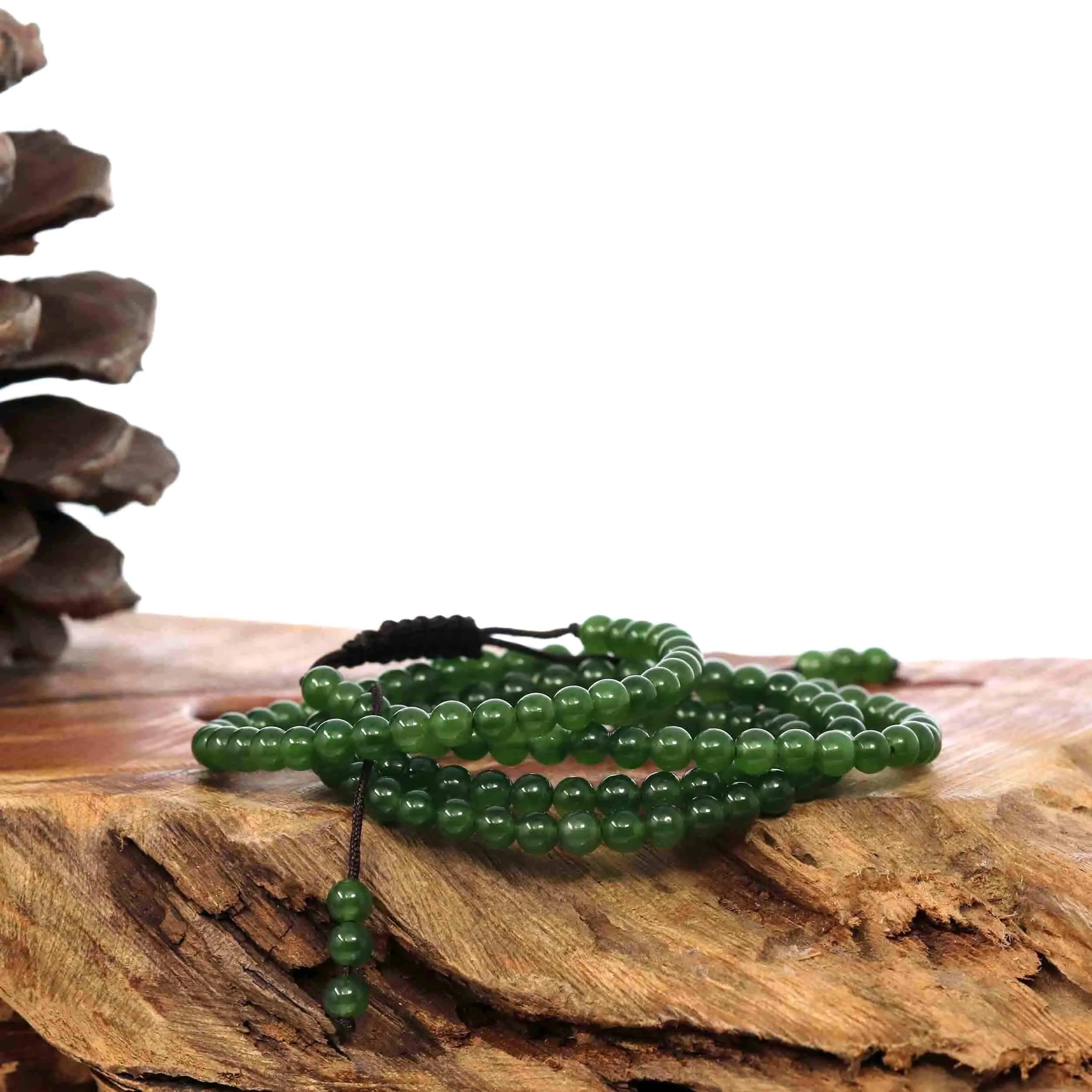 Baikalla Genuine Green Nephrite Green Jade Round Beads Rosary ( 4mm ) 2 in 1