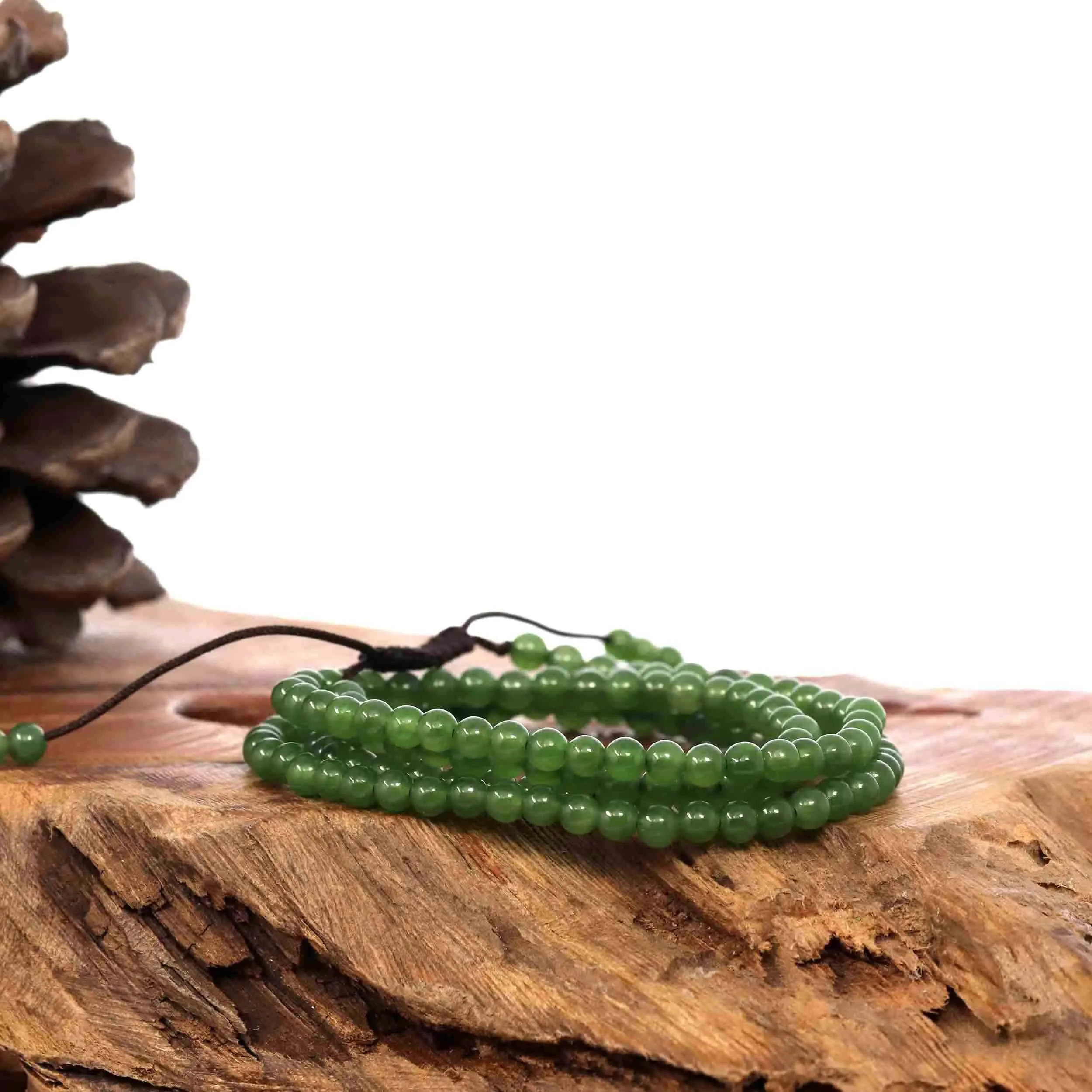 Baikalla Genuine Green Nephrite Green Jade Round Beads Rosary ( 4mm ) 2 in 1