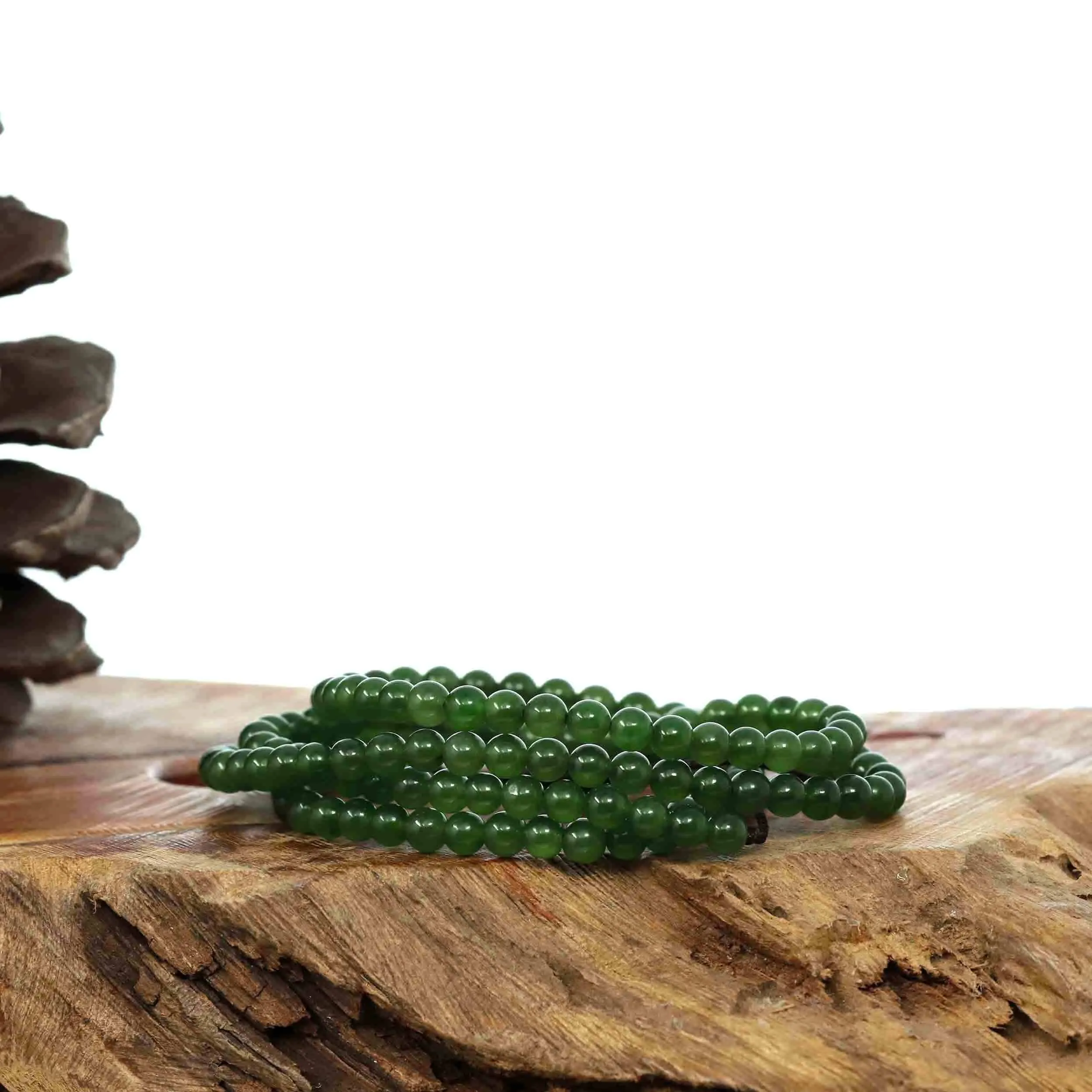 Baikalla Genuine Green Nephrite Green Jade Round Beads Rosary ( 4mm ) 2 in 1