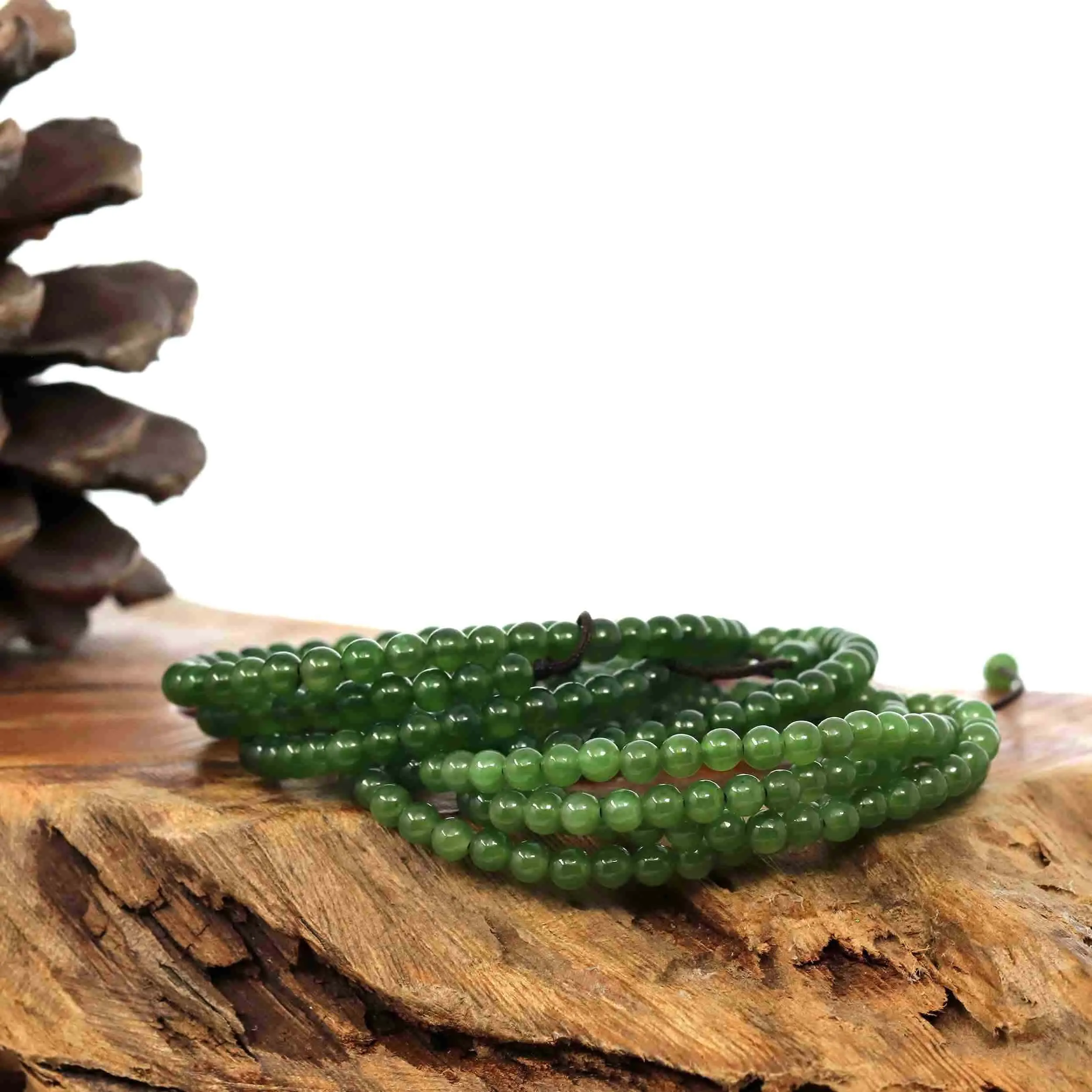 Baikalla Genuine Green Nephrite Green Jade Round Beads Rosary ( 4mm ) 2 in 1