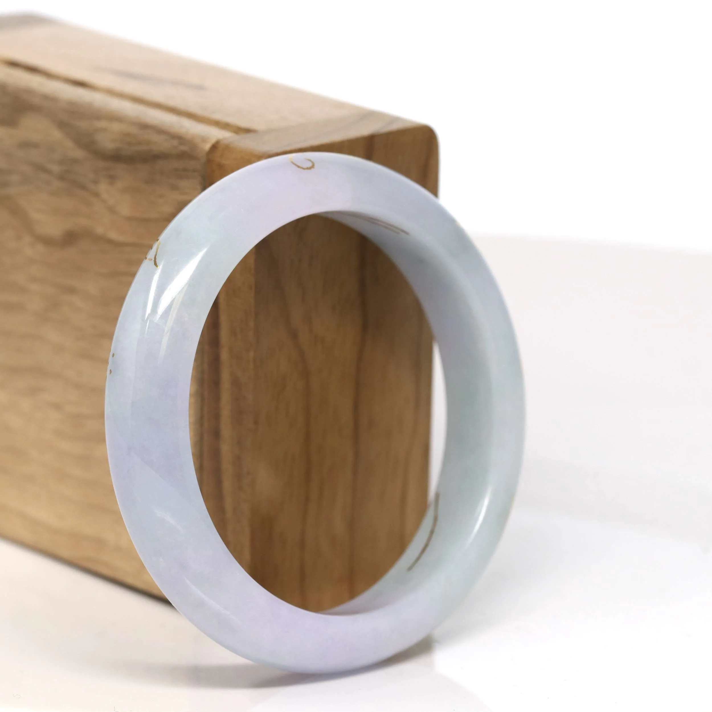 Baikalla "Half Round" 18k Inlay Lavender and Green Jadeite Jade Bangle Bracelet (53.59 mm) #T320