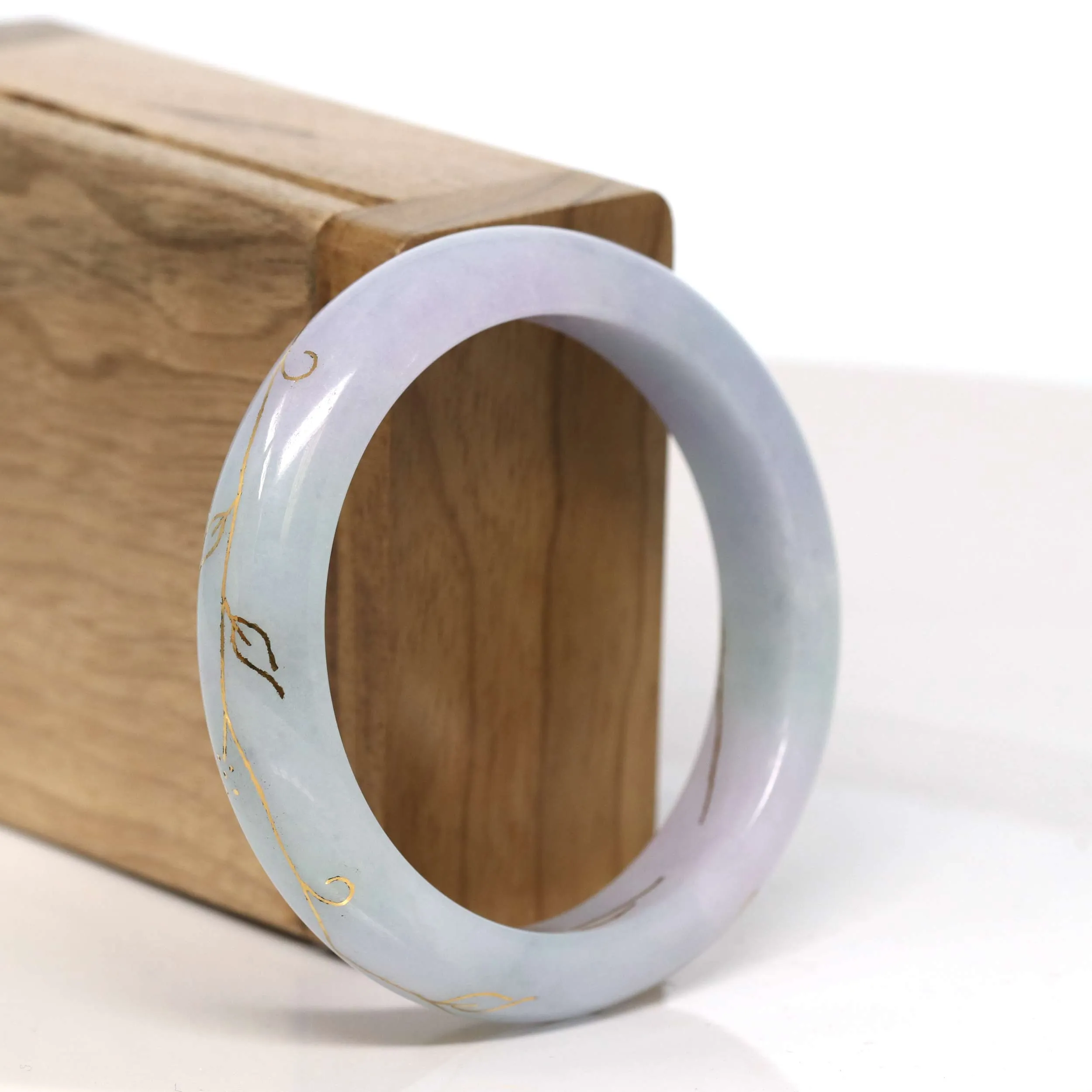Baikalla "Half Round" 18k Inlay Lavender and Green Jadeite Jade Bangle Bracelet (53.59 mm) #T320