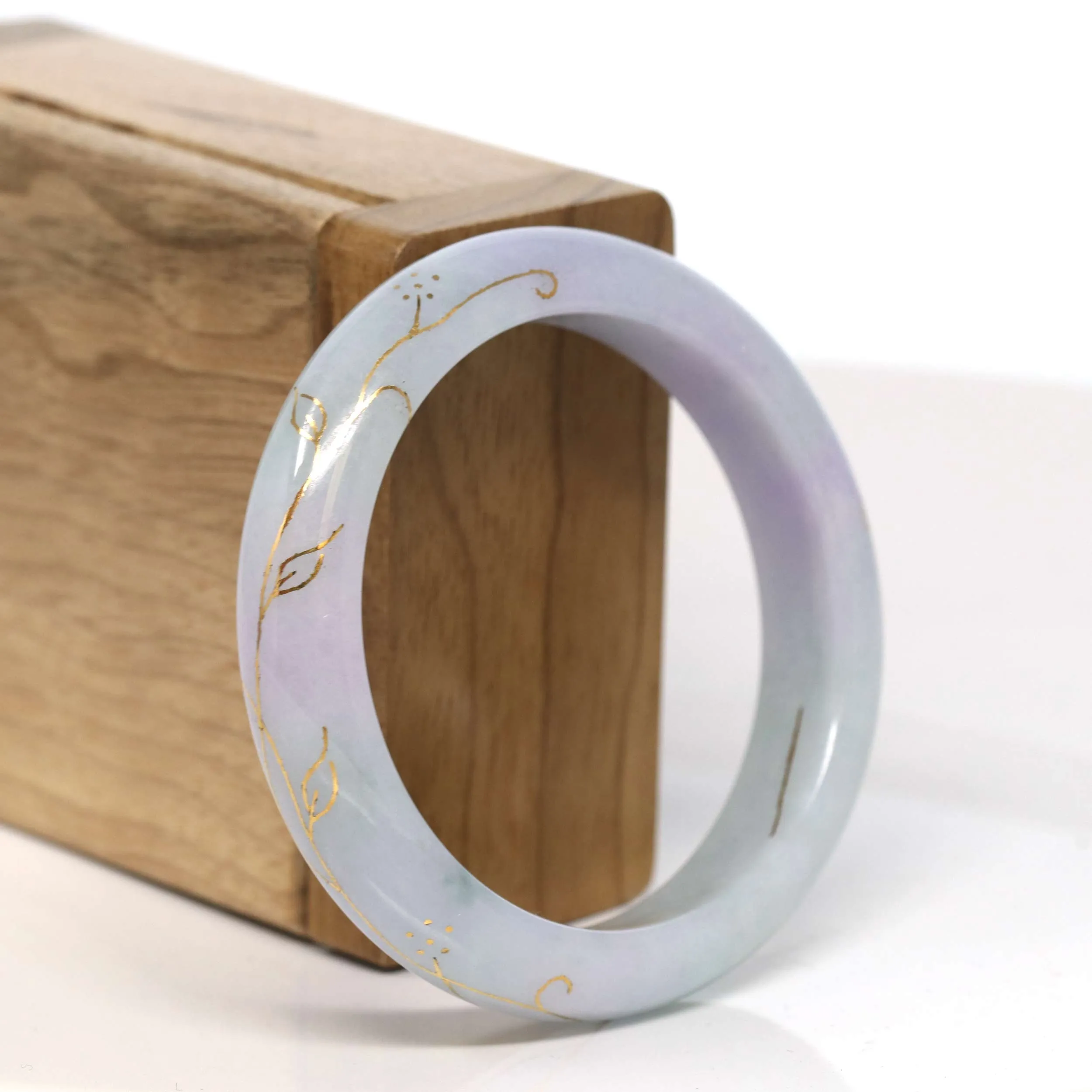 Baikalla "Half Round" 18k Inlay Lavender and Green Jadeite Jade Bangle Bracelet (53.59 mm) #T320