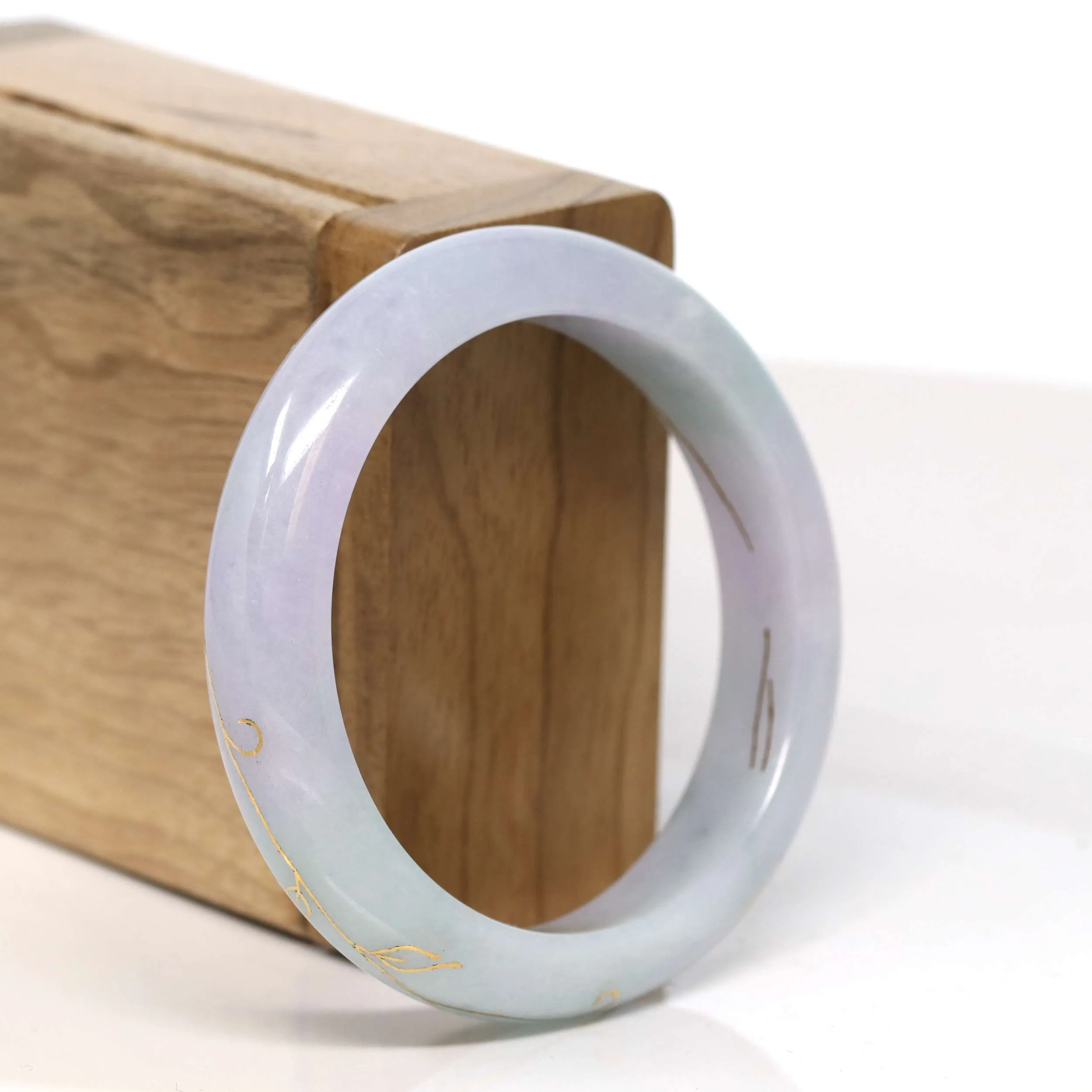 Baikalla "Half Round" 18k Inlay Lavender and Green Jadeite Jade Bangle Bracelet (53.59 mm) #T320