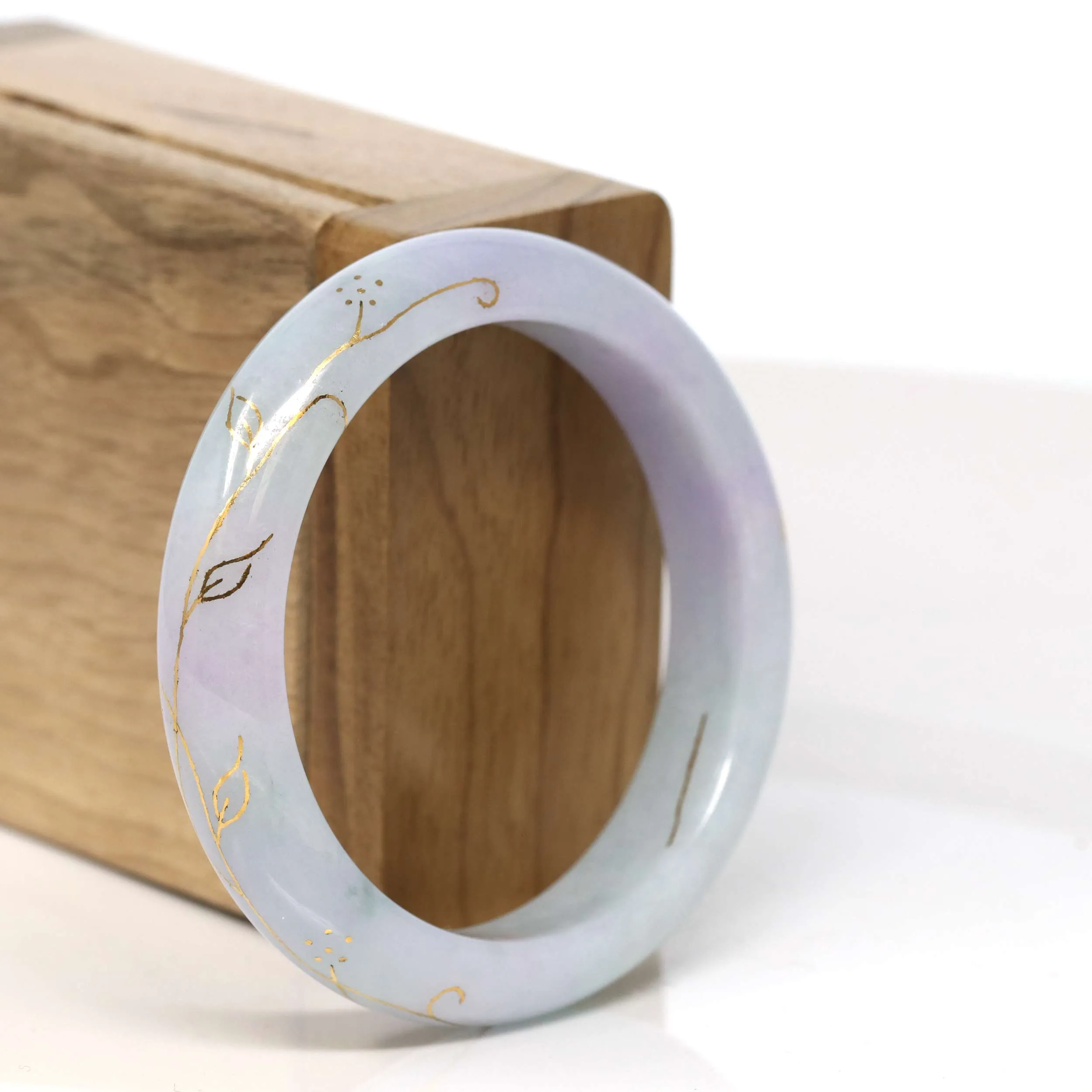 Baikalla "Half Round" 18k Inlay Lavender and Green Jadeite Jade Bangle Bracelet (53.59 mm) #T320