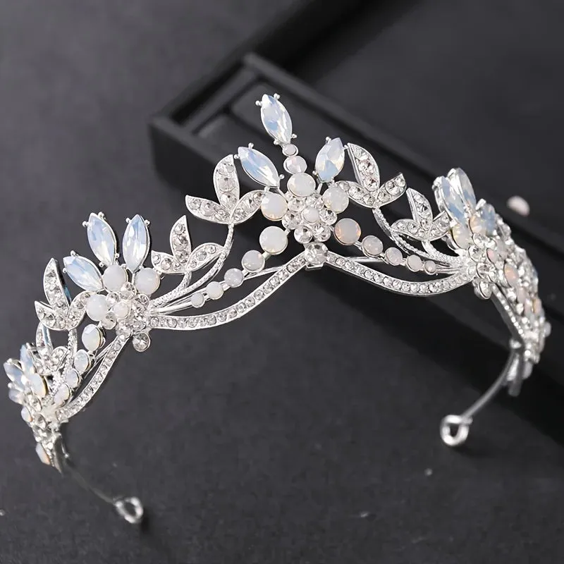Baroque Vintage Crystal Leaf Rhinestone Tiara Crown Hair Accessory
