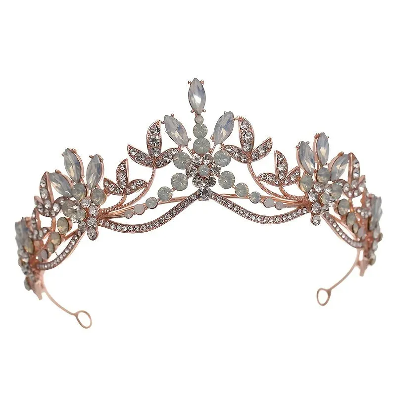 Baroque Vintage Crystal Leaf Rhinestone Tiara Crown Hair Accessory