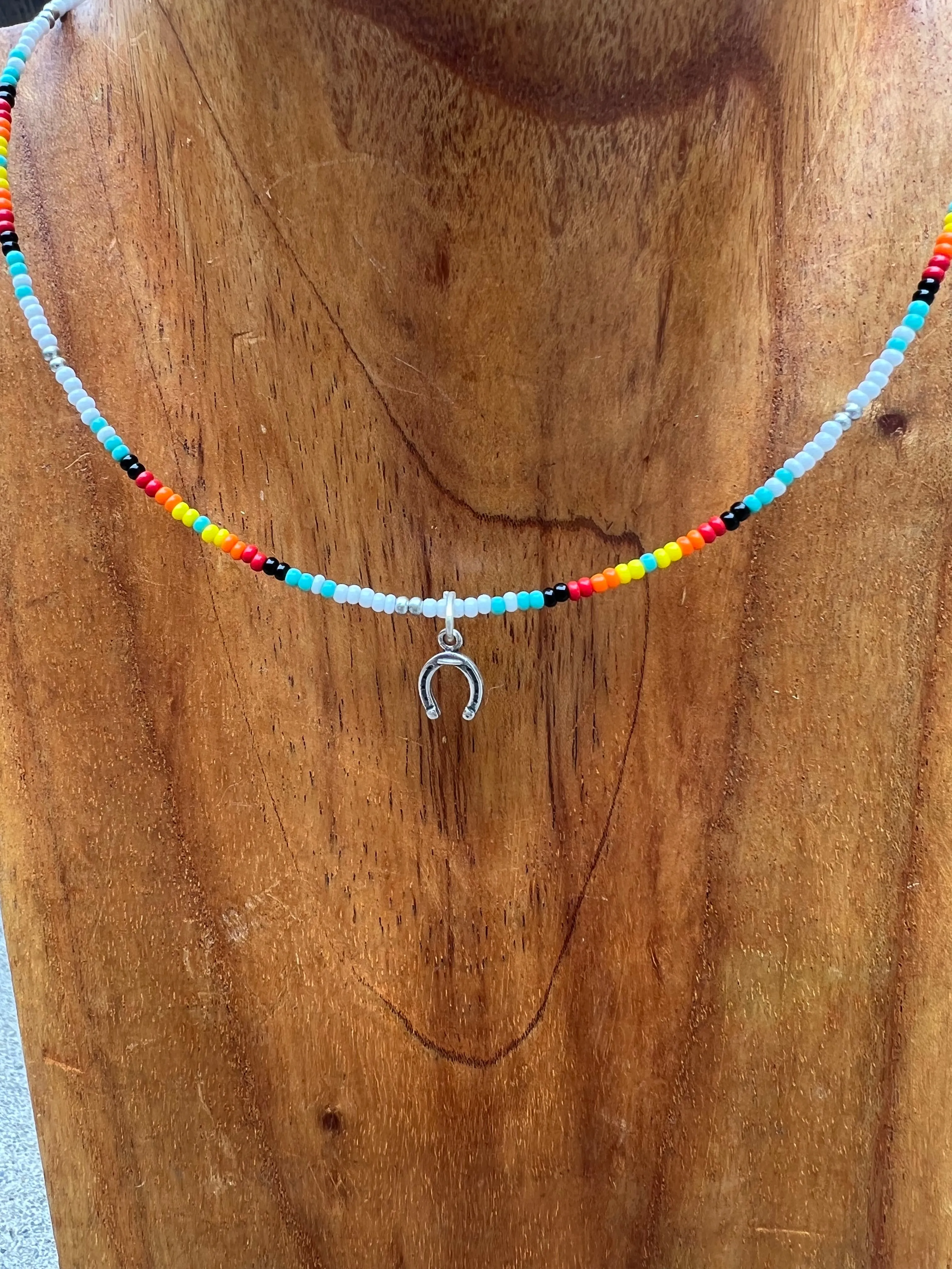 Beaded Serape Choker with Sterling Silver Charms