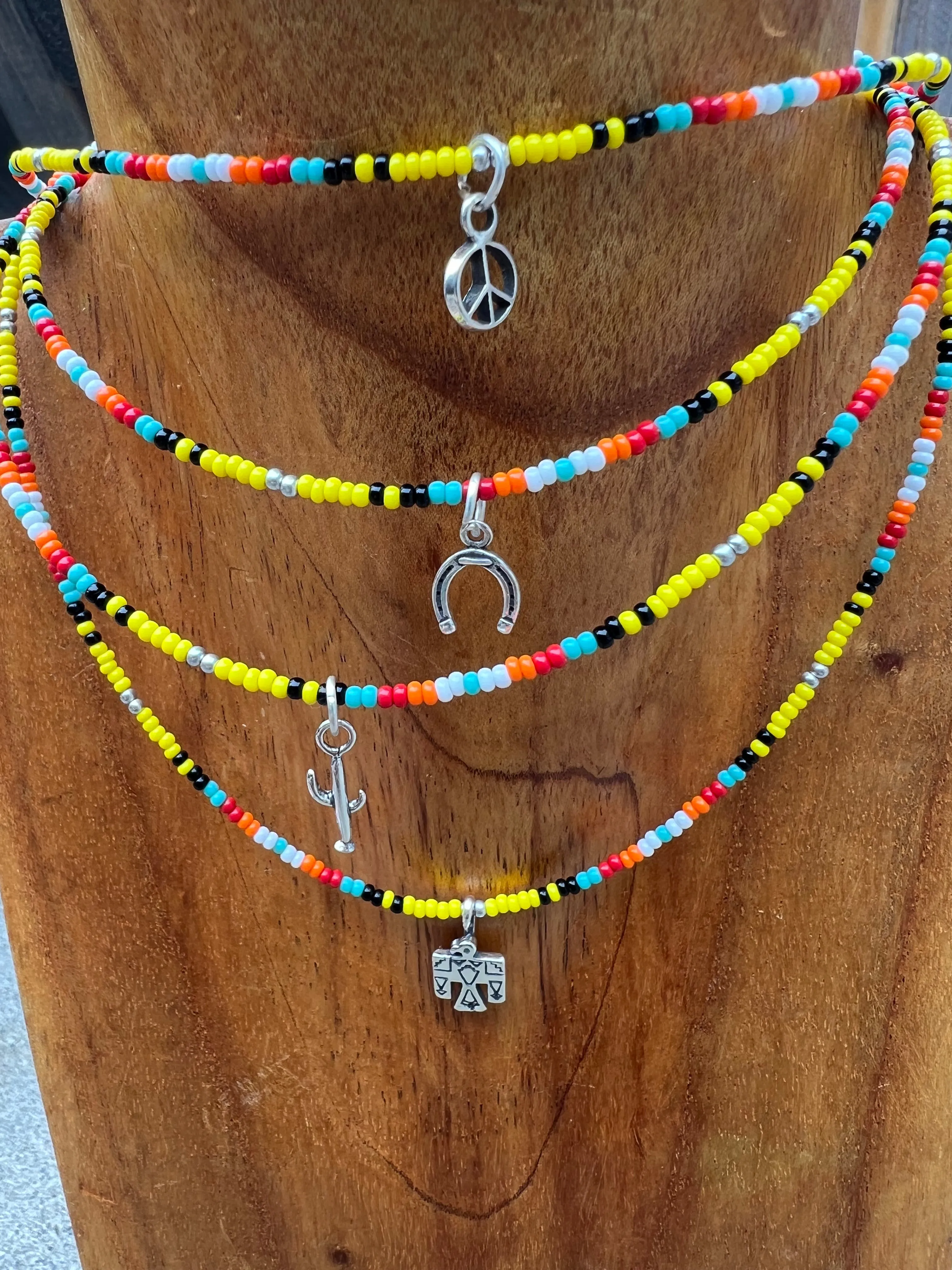 Beaded Serape Choker with Sterling Silver Charms