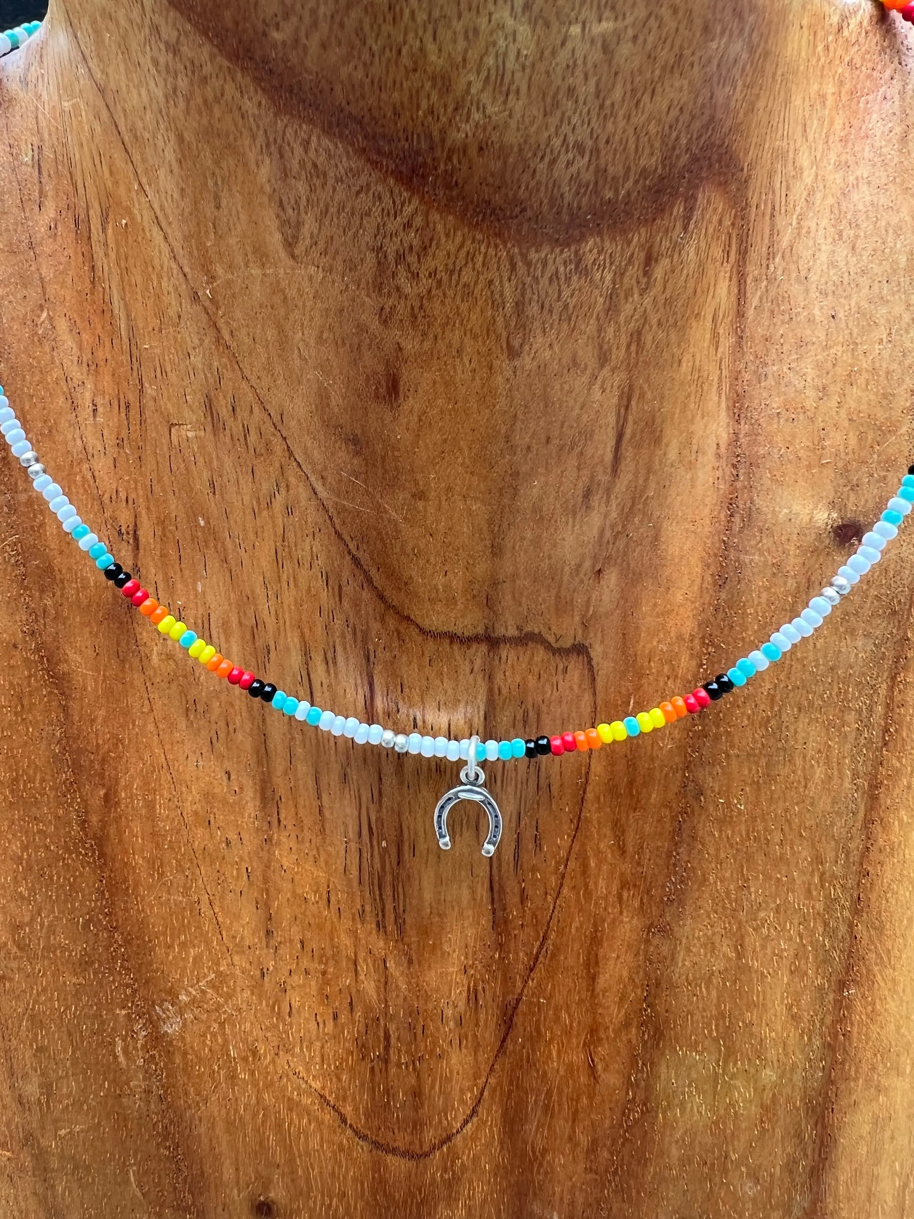 Beaded Serape Choker with Sterling Silver Charms