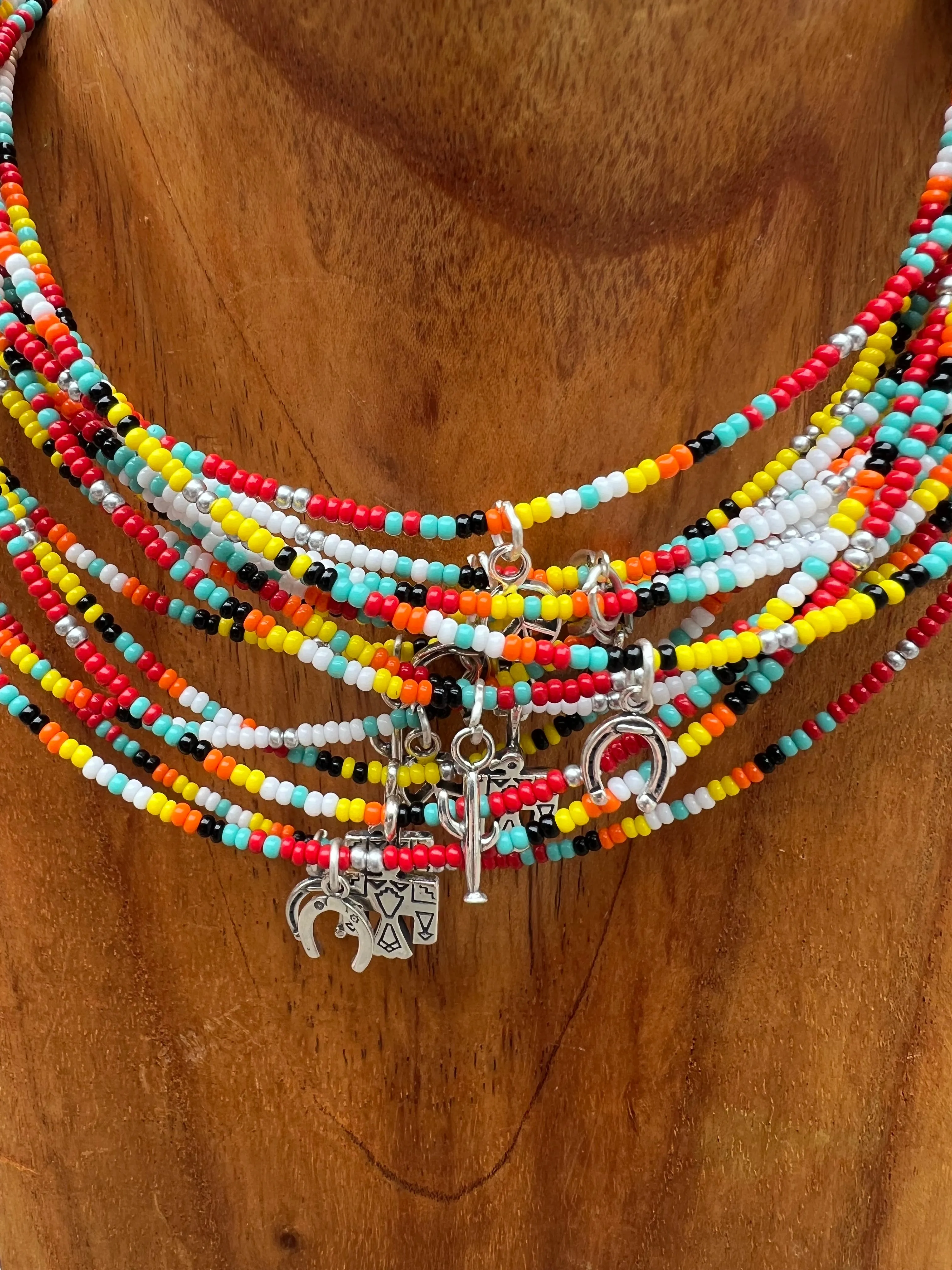 Beaded Serape Choker with Sterling Silver Charms