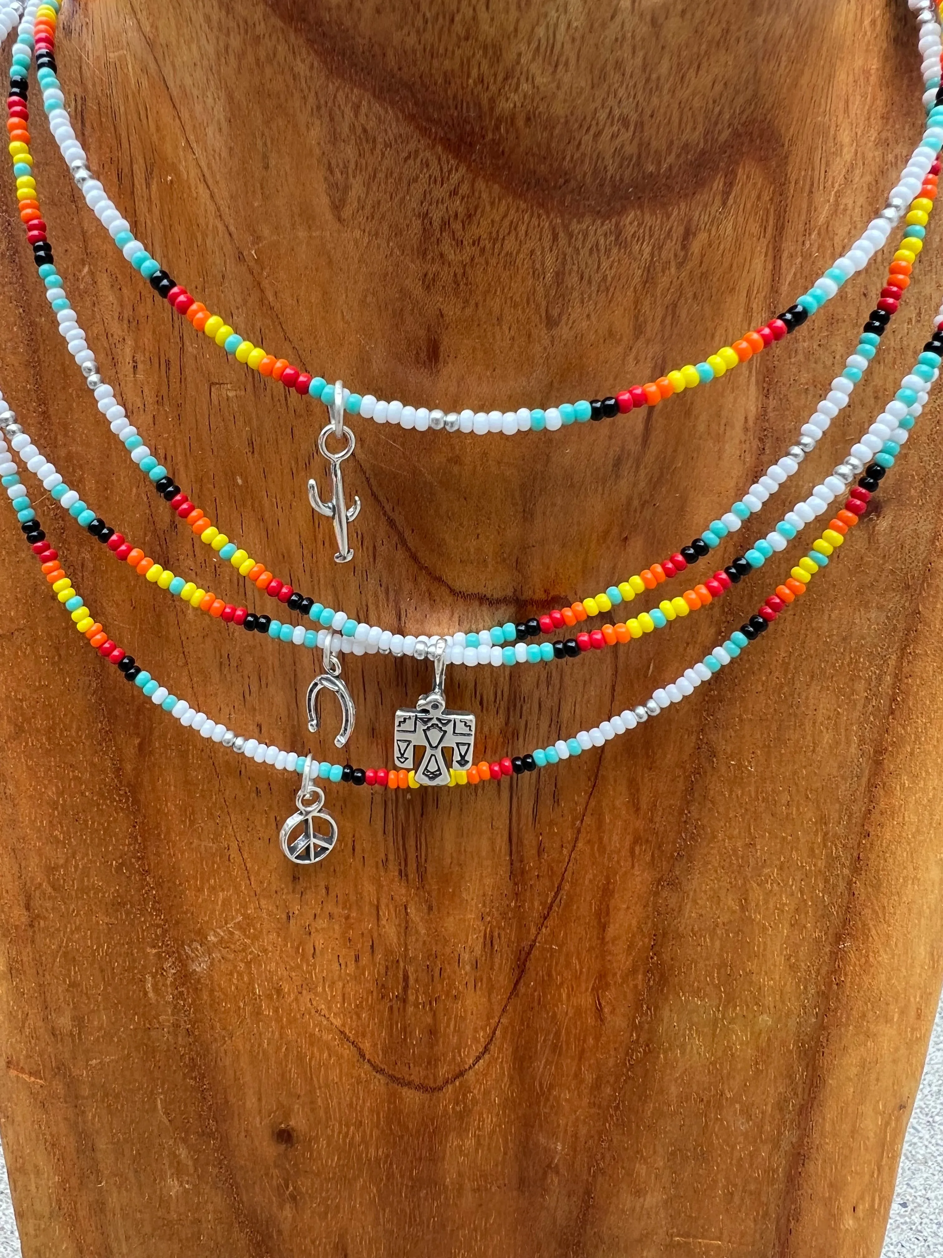 Beaded Serape Choker with Sterling Silver Charms