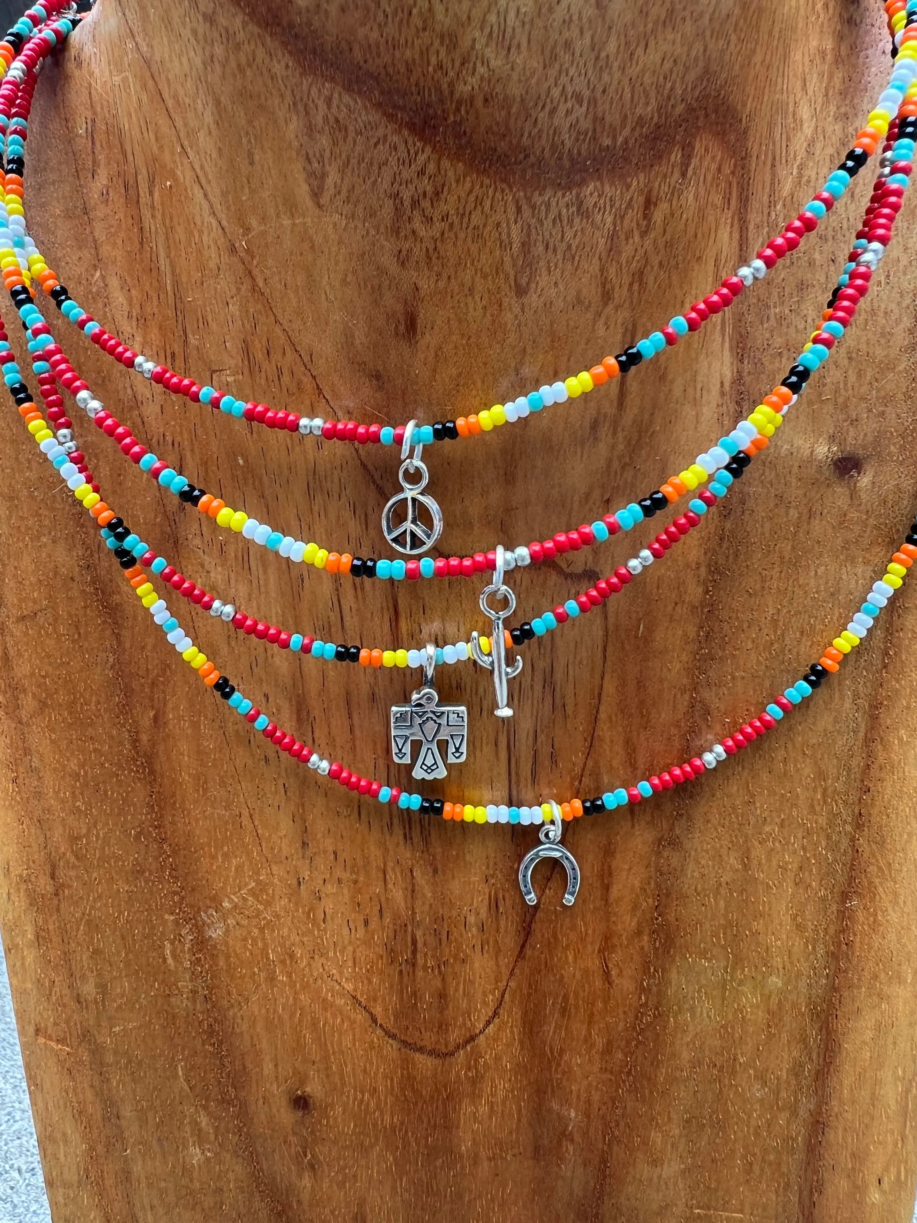 Beaded Serape Choker with Sterling Silver Charms