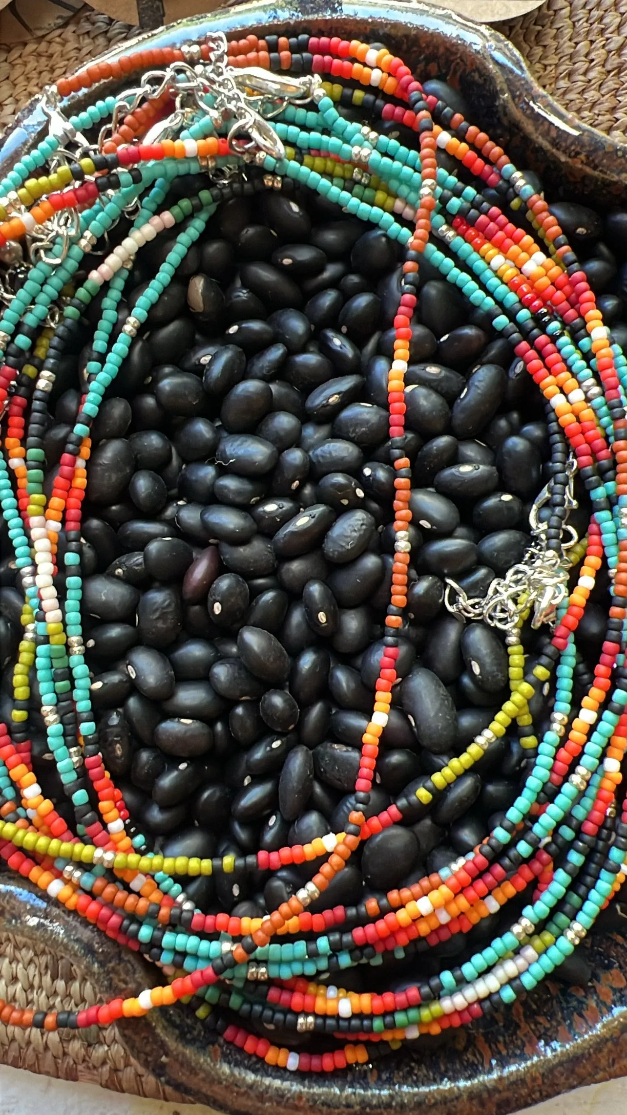 Beaded Serape Choker with Sterling Silver Charms
