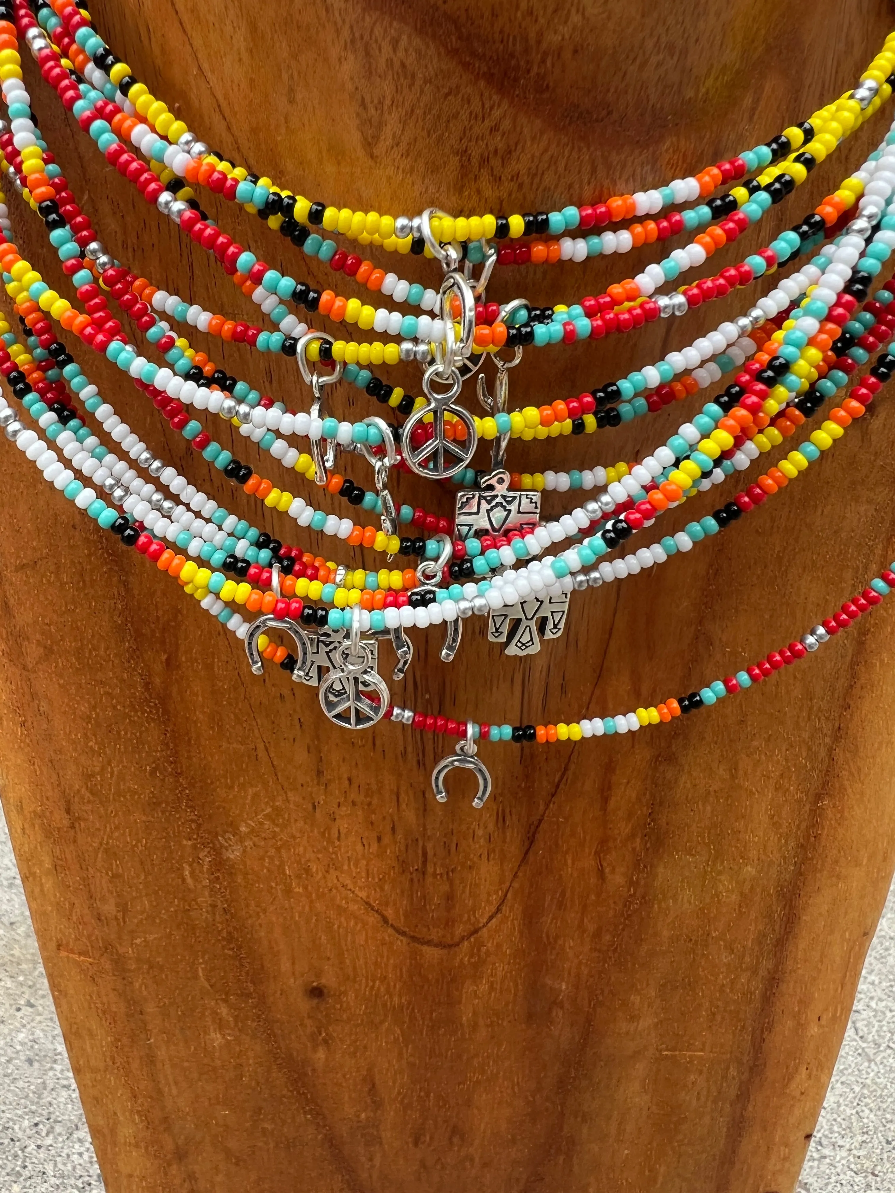 Beaded Serape Choker with Sterling Silver Charms