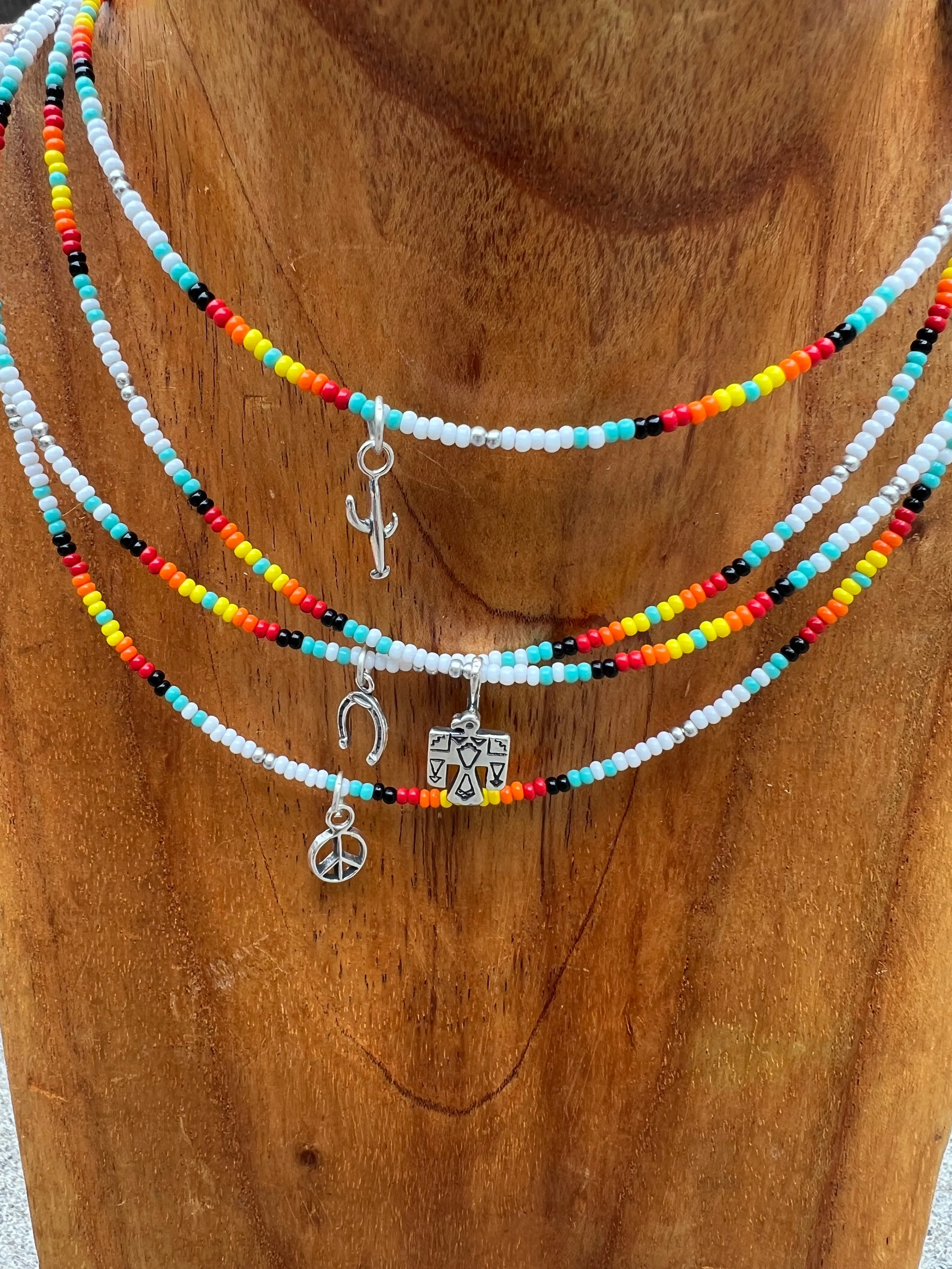 Beaded Serape Choker with Sterling Silver Charms