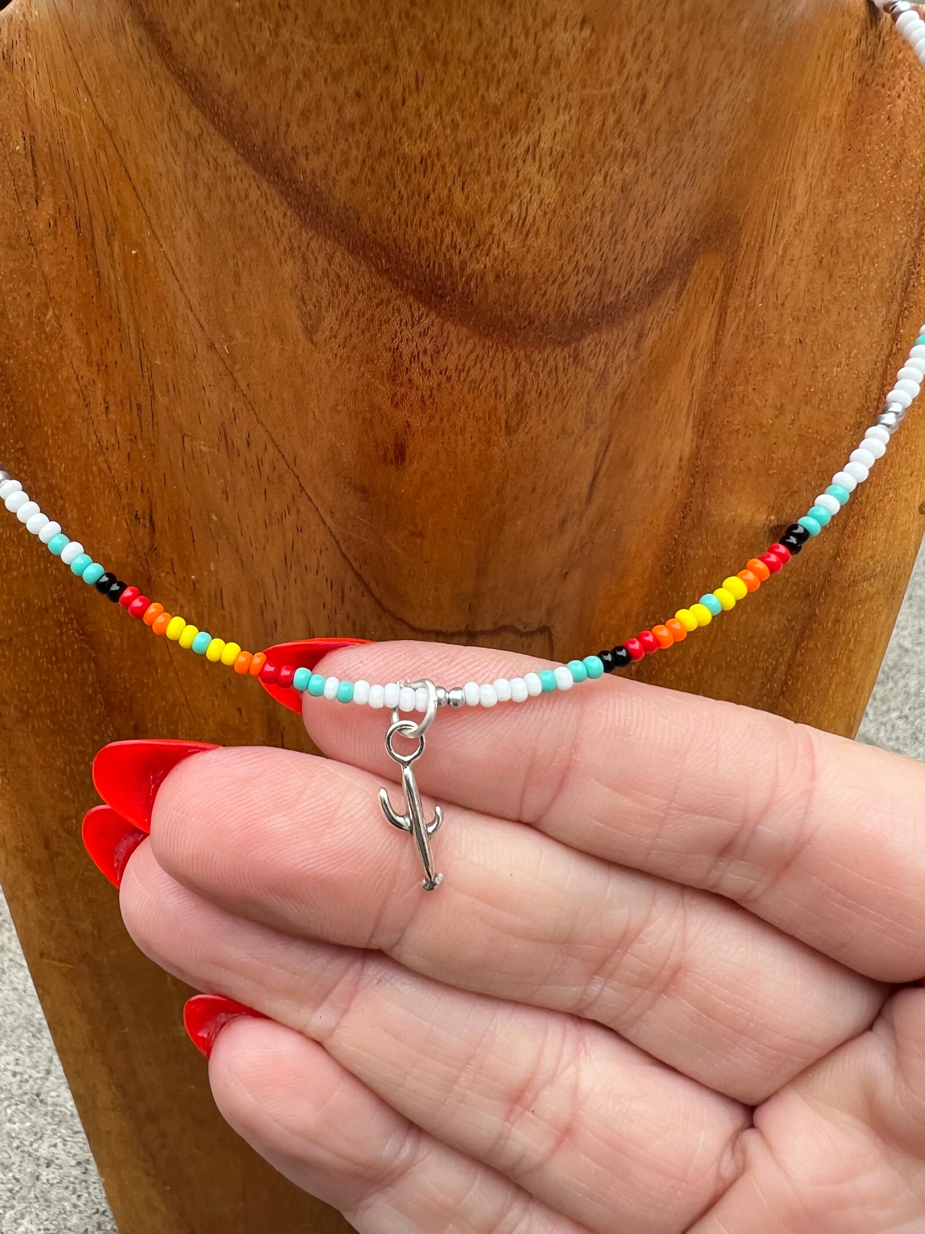 Beaded Serape Choker with Sterling Silver Charms