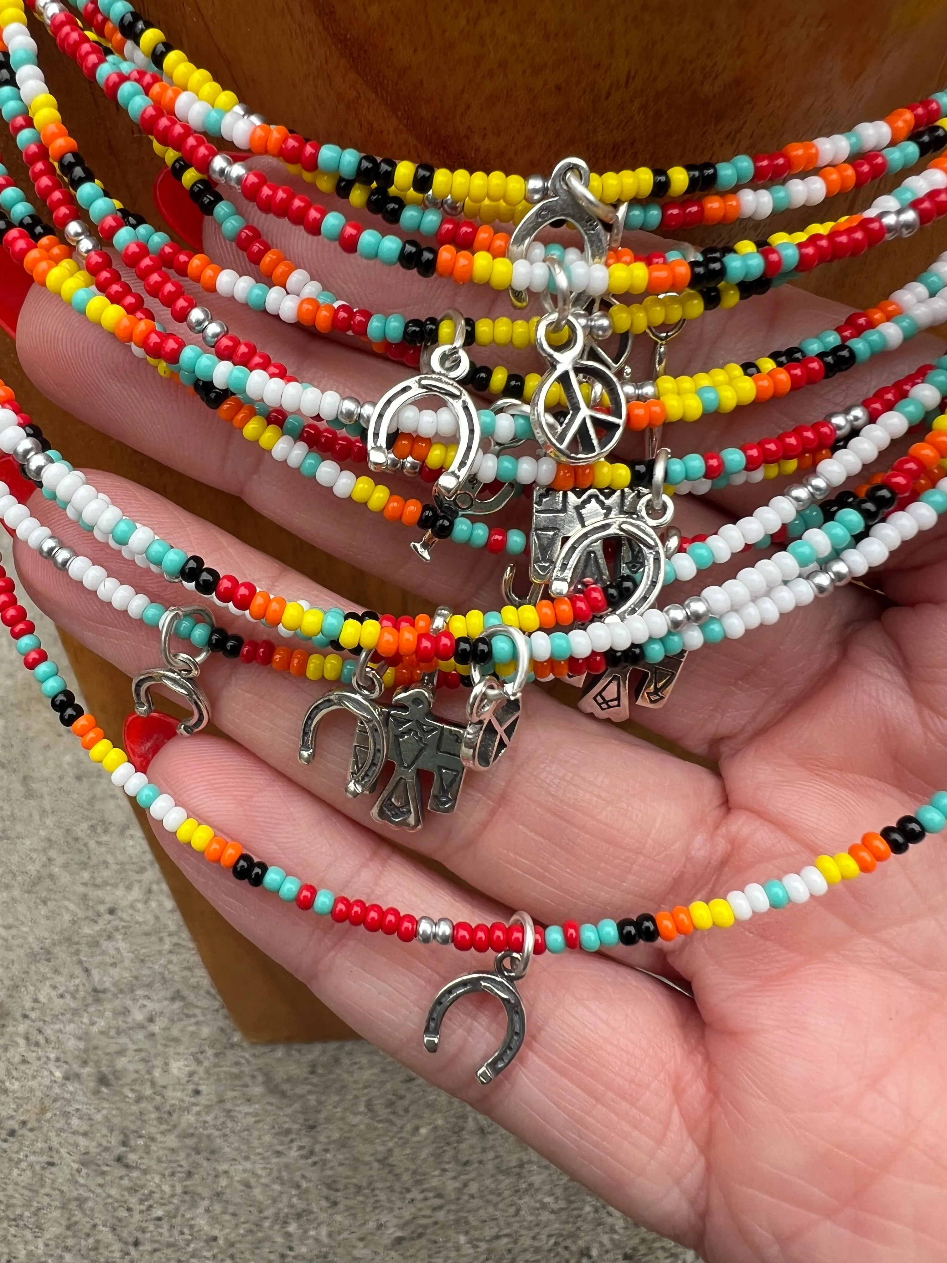 Beaded Serape Choker with Sterling Silver Charms