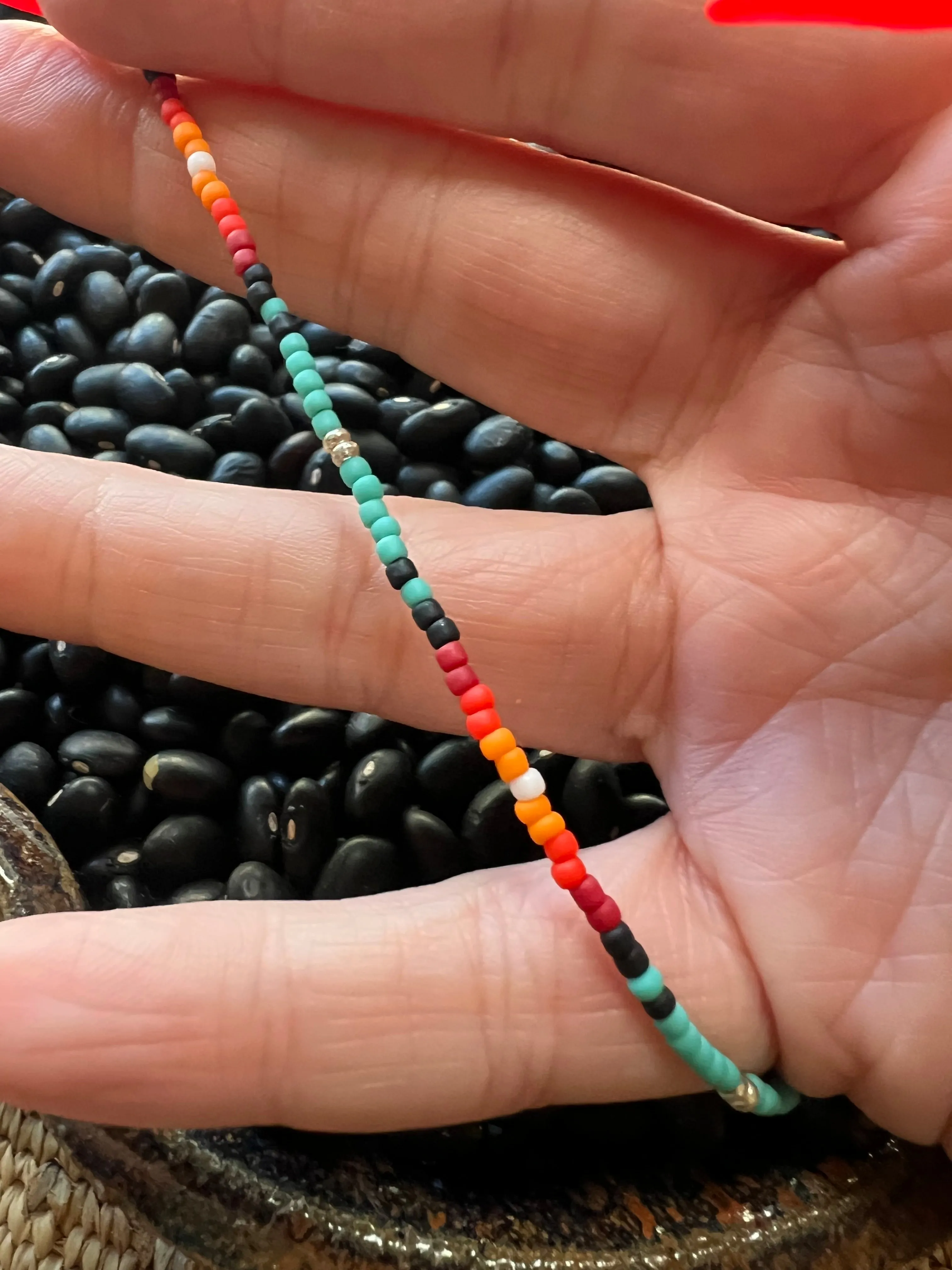 Beaded Serape Choker with Sterling Silver Charms