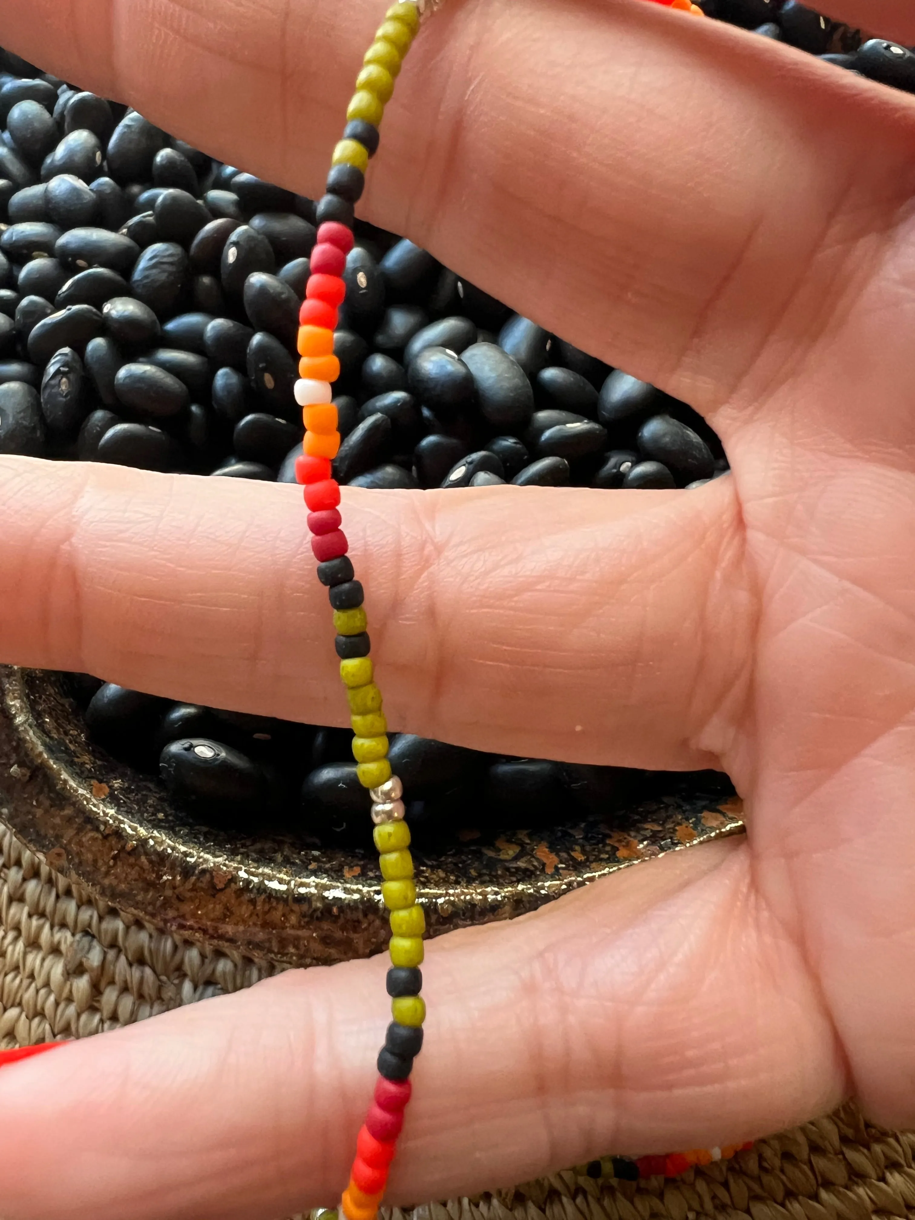 Beaded Serape Choker with Sterling Silver Charms