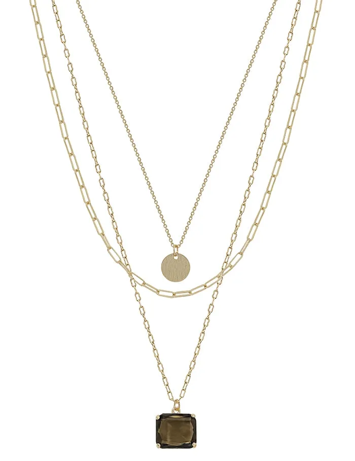 Black Diamond Drop Layered Necklace