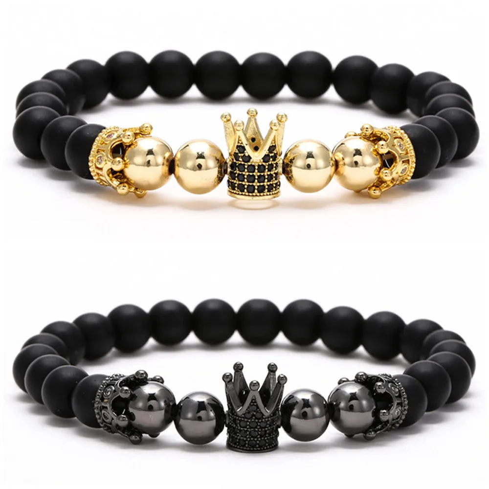 Black Frosted Copper Beads Hand Wear Micro Inlaid Small Crown High Crown Bracelet