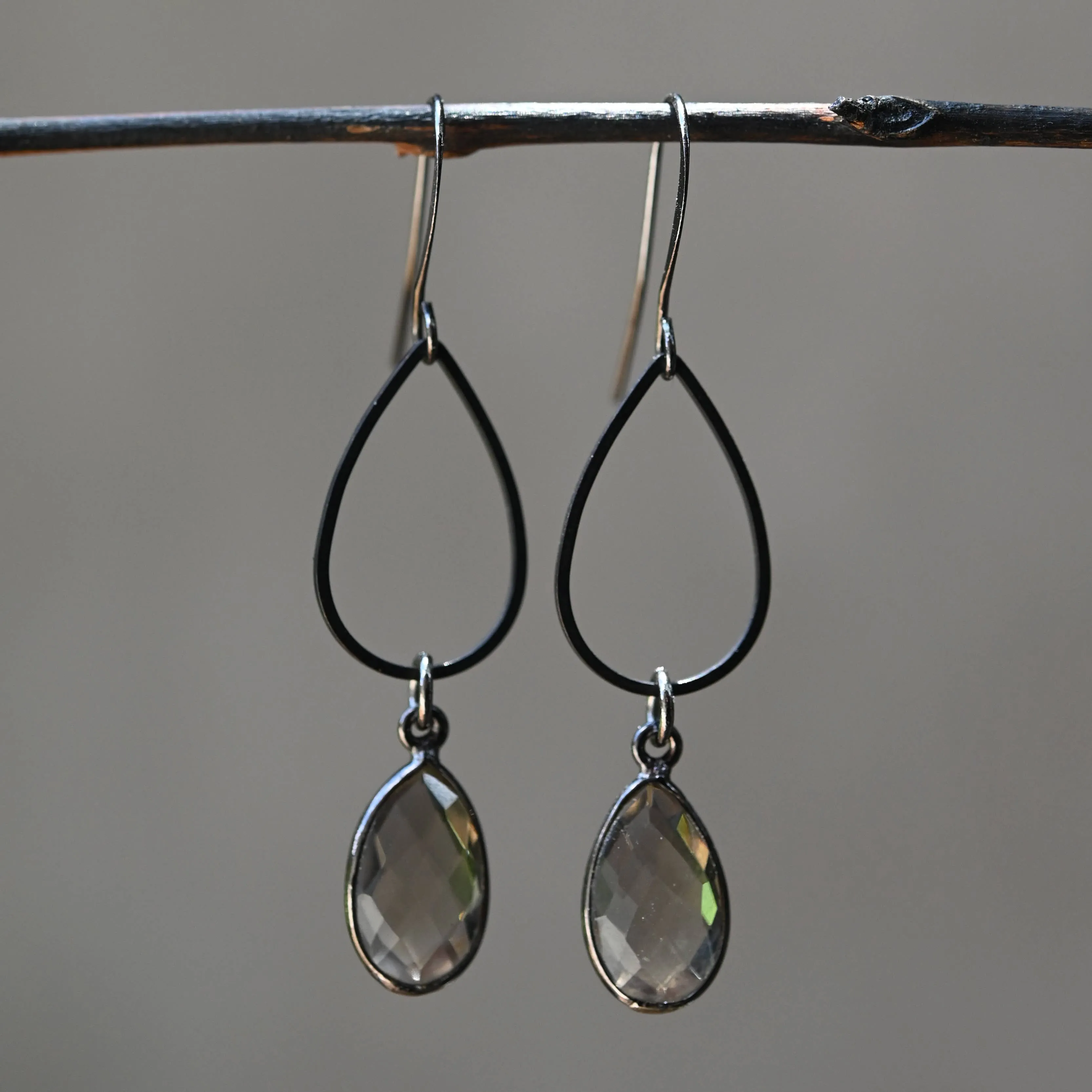 Black Teardrop Earrings (Smokey Quartz)