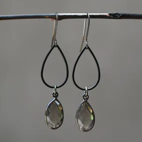 Black Teardrop Earrings (Smokey Quartz)