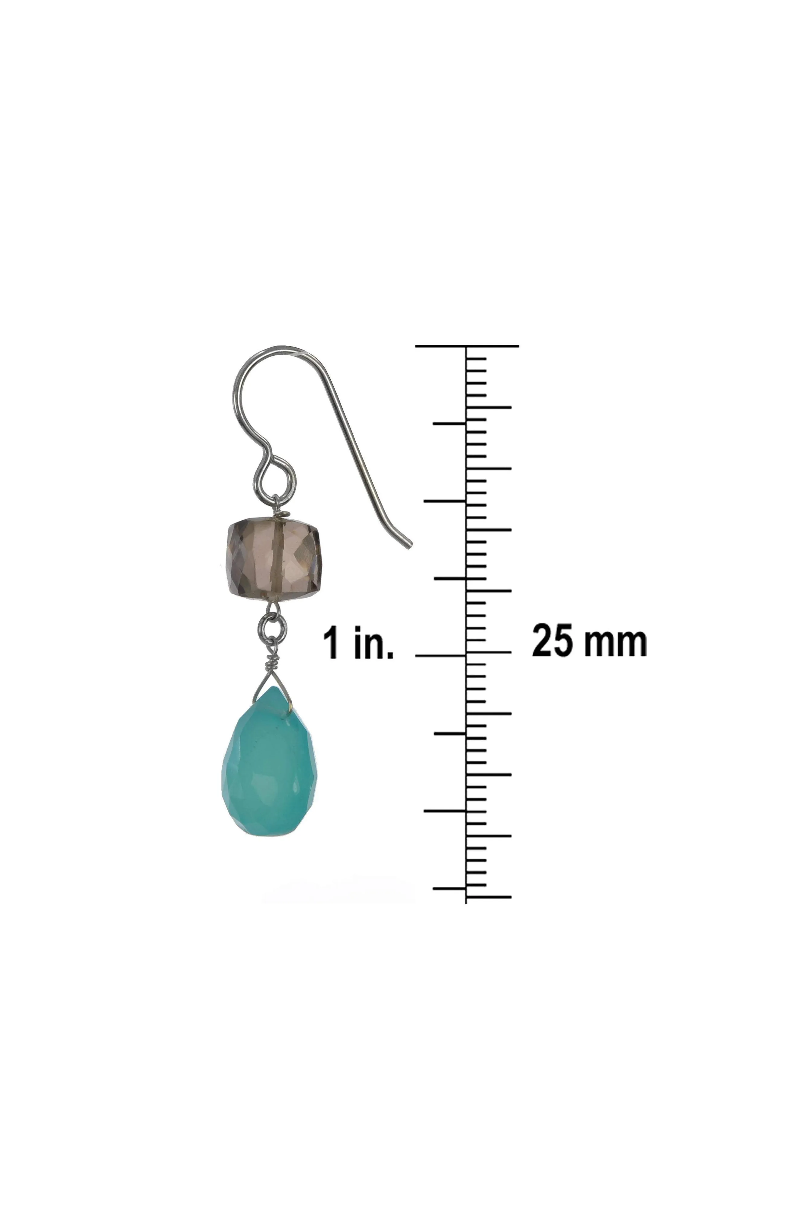Blue Gemstones Chalcedony, Brown Smokey Quartz Earrings