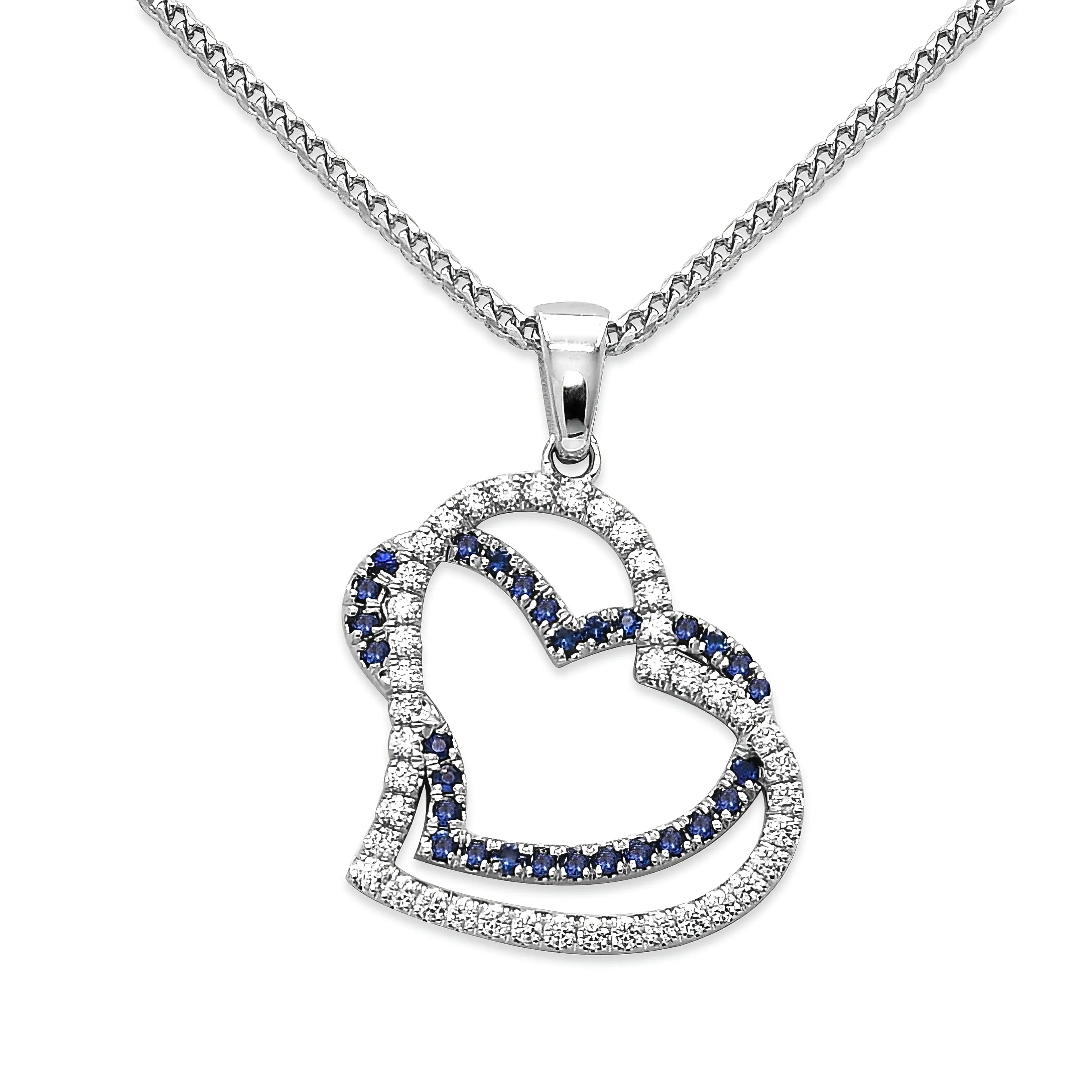 Blue Sapphire & Diamond Heart Necklace