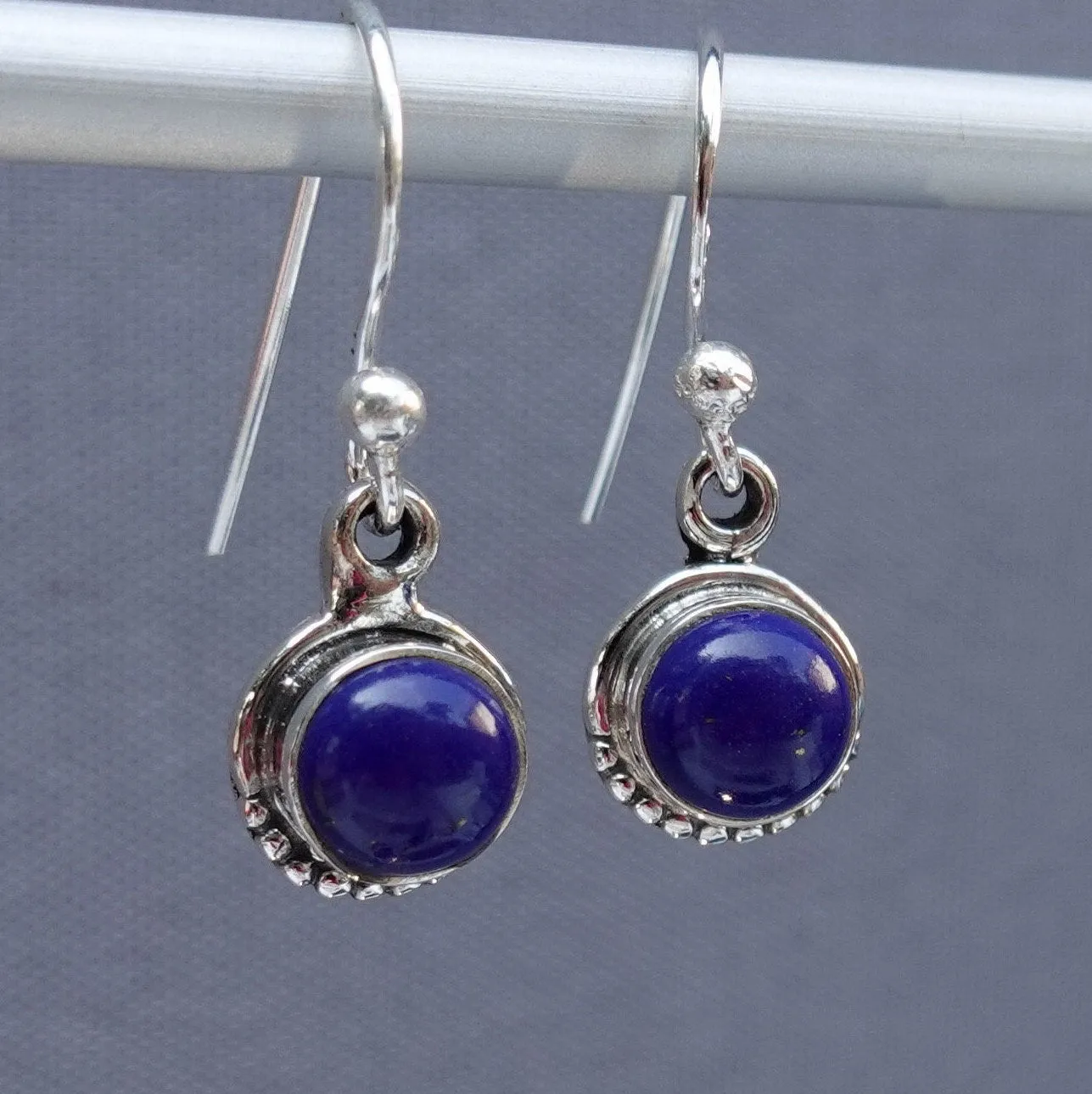 Boho Round 5mm / 6mm Lapis Lazuli 925 Silver Earrings, E86LL